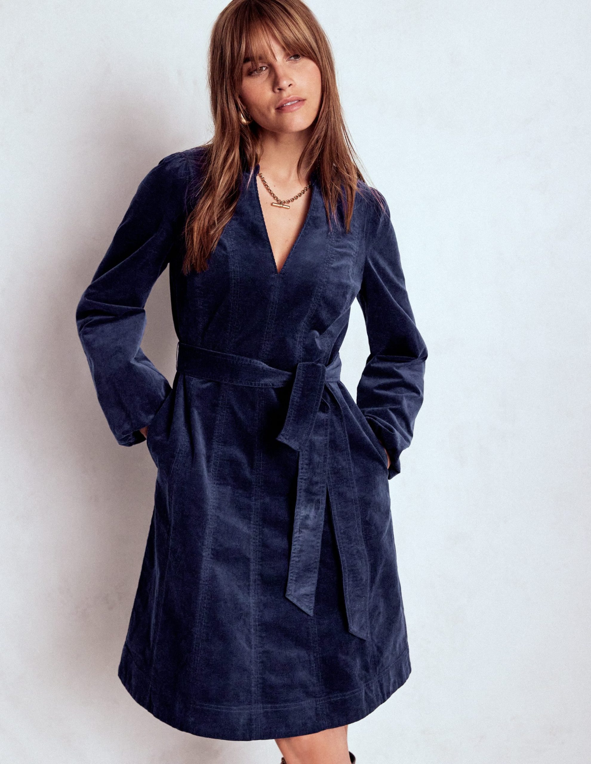 Ros Panelled Cord Short Dress-Navy - Image 4