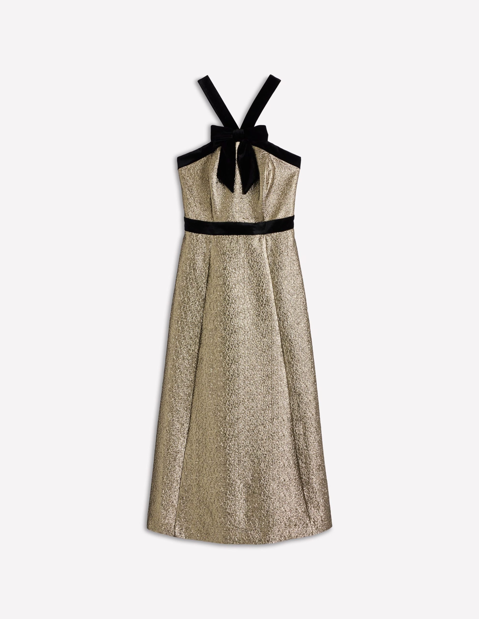Halter Fit & Flare Gold Dress-Gold - Image 7