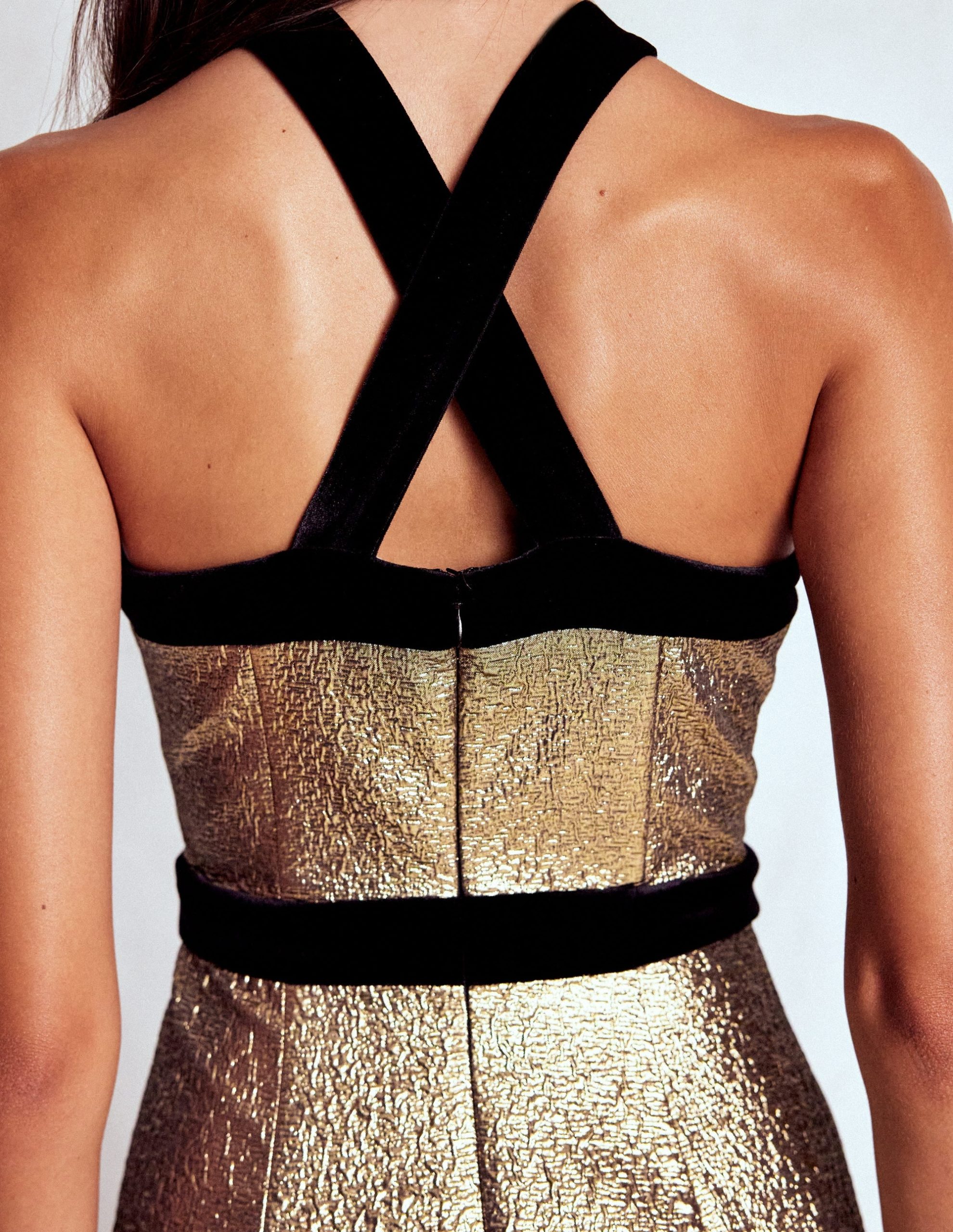 Halter Fit & Flare Gold Dress-Gold - Image 3