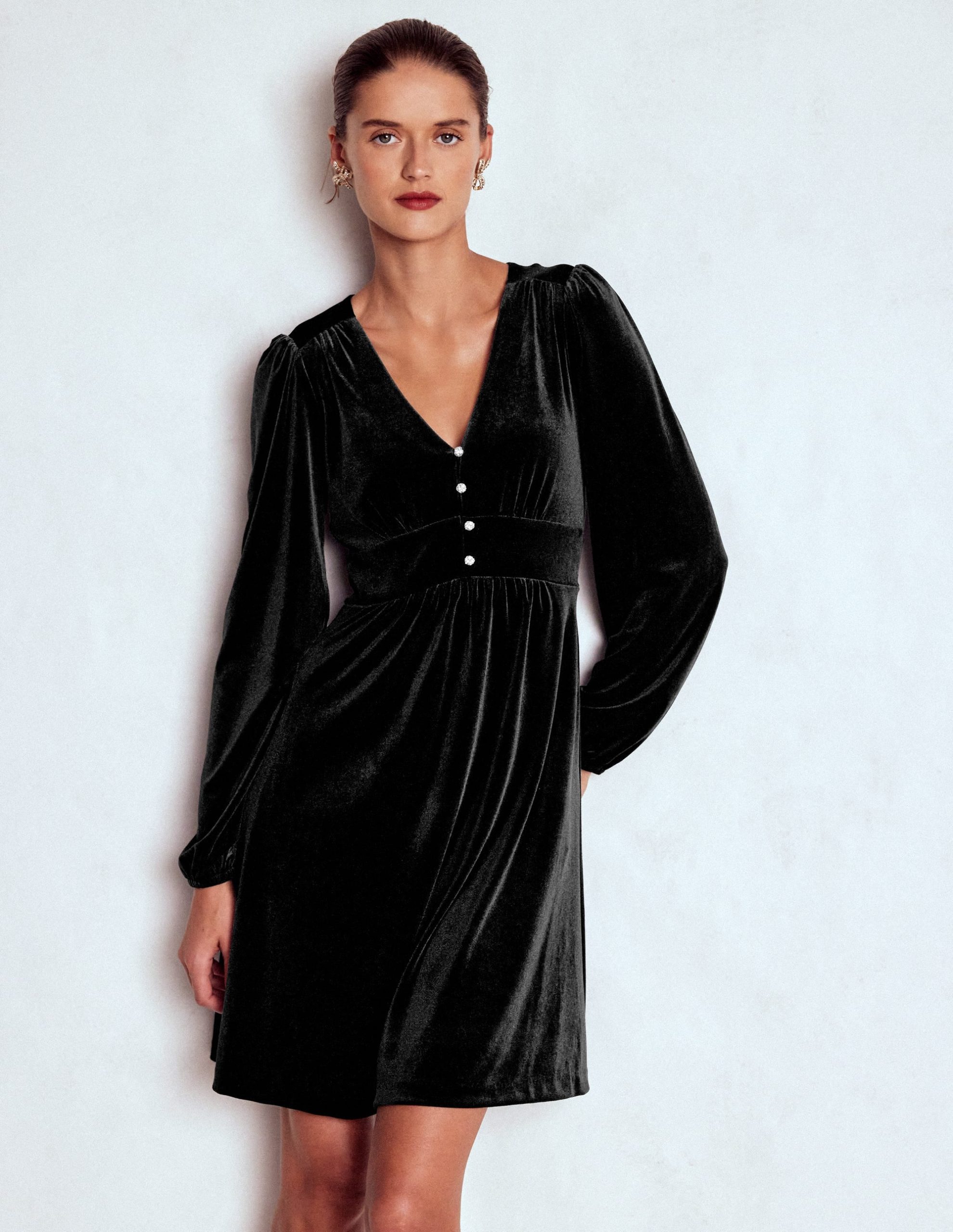 Jocelyn Short Velvet Dress-Black - Image 5