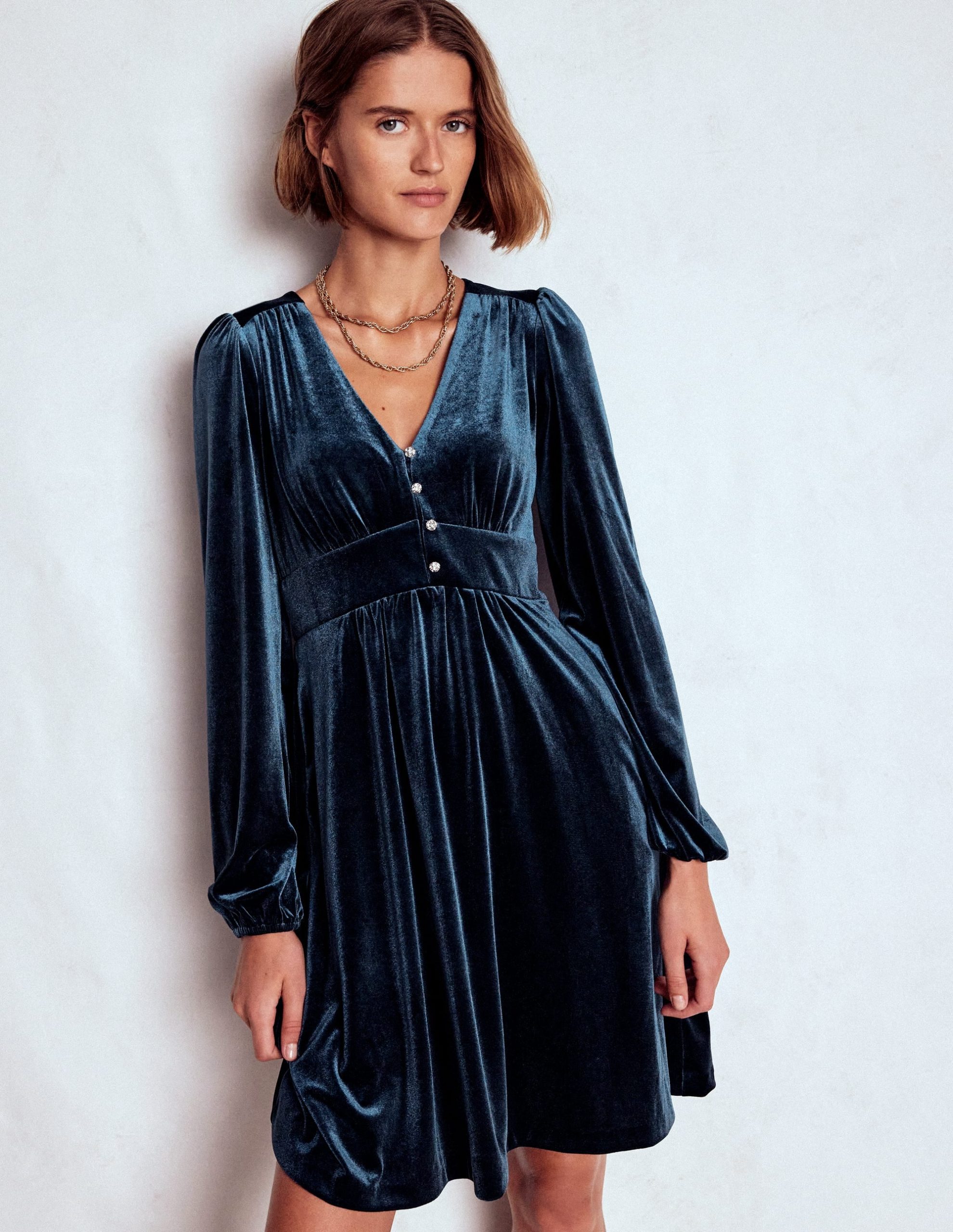 Jocelyn Short Velvet Dress-Midnight Ocean - Image 4