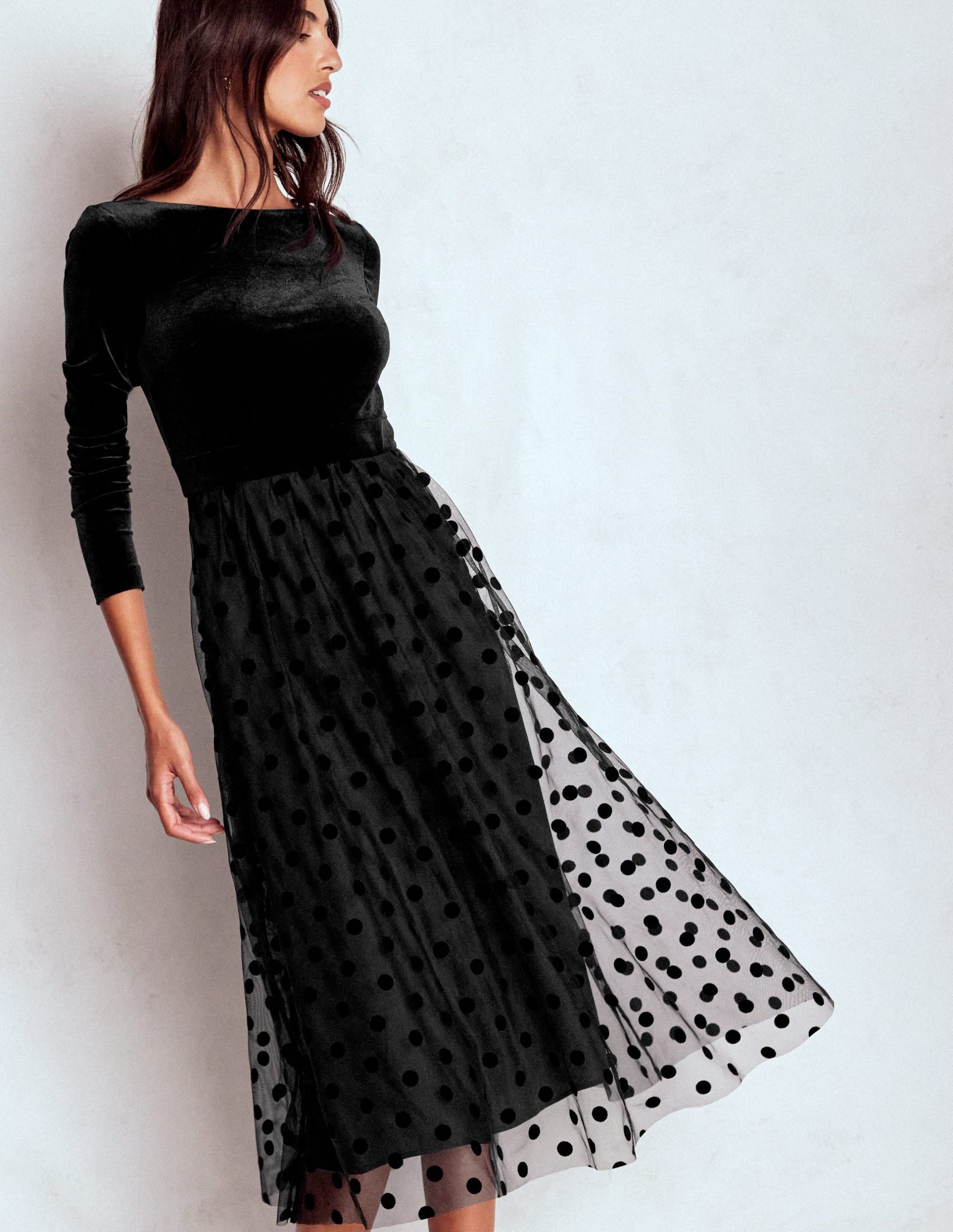 Velvet Bodice Jersey Dress-Black - Image 5