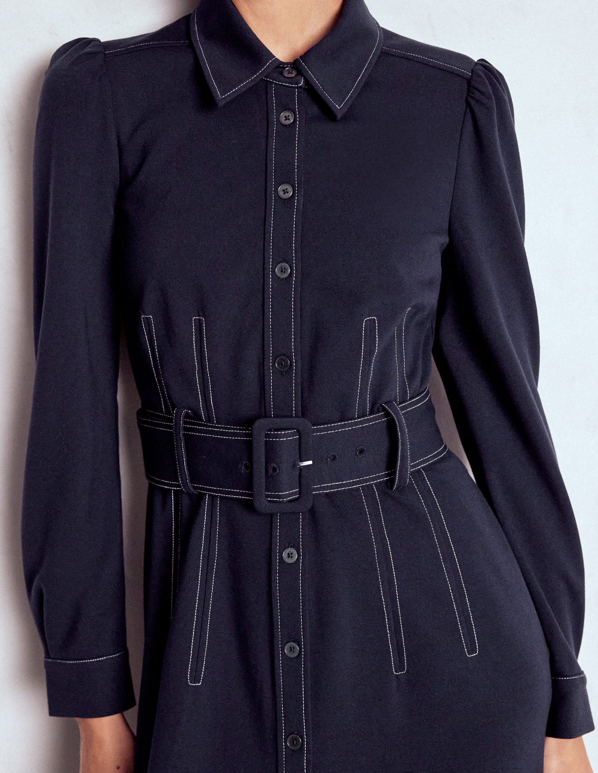 Anita Long Sleeve Shirt Dress-Navy - Image 3