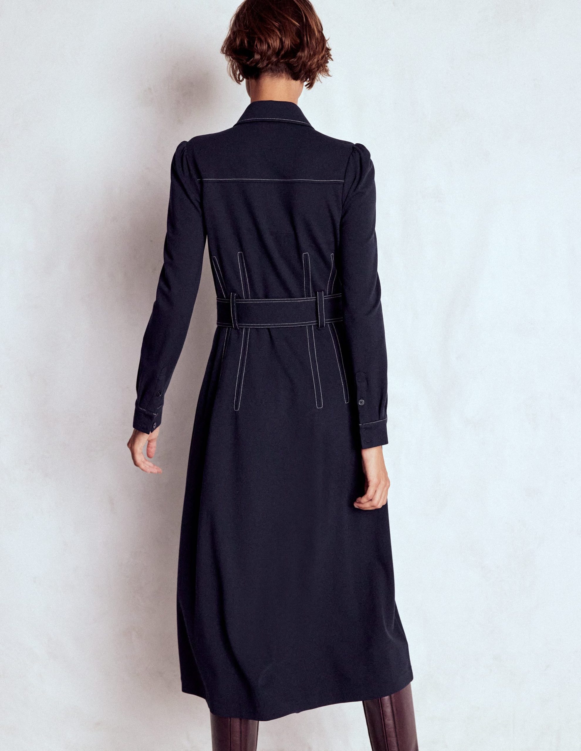 Anita Long Sleeve Shirt Dress-Navy - Image 4