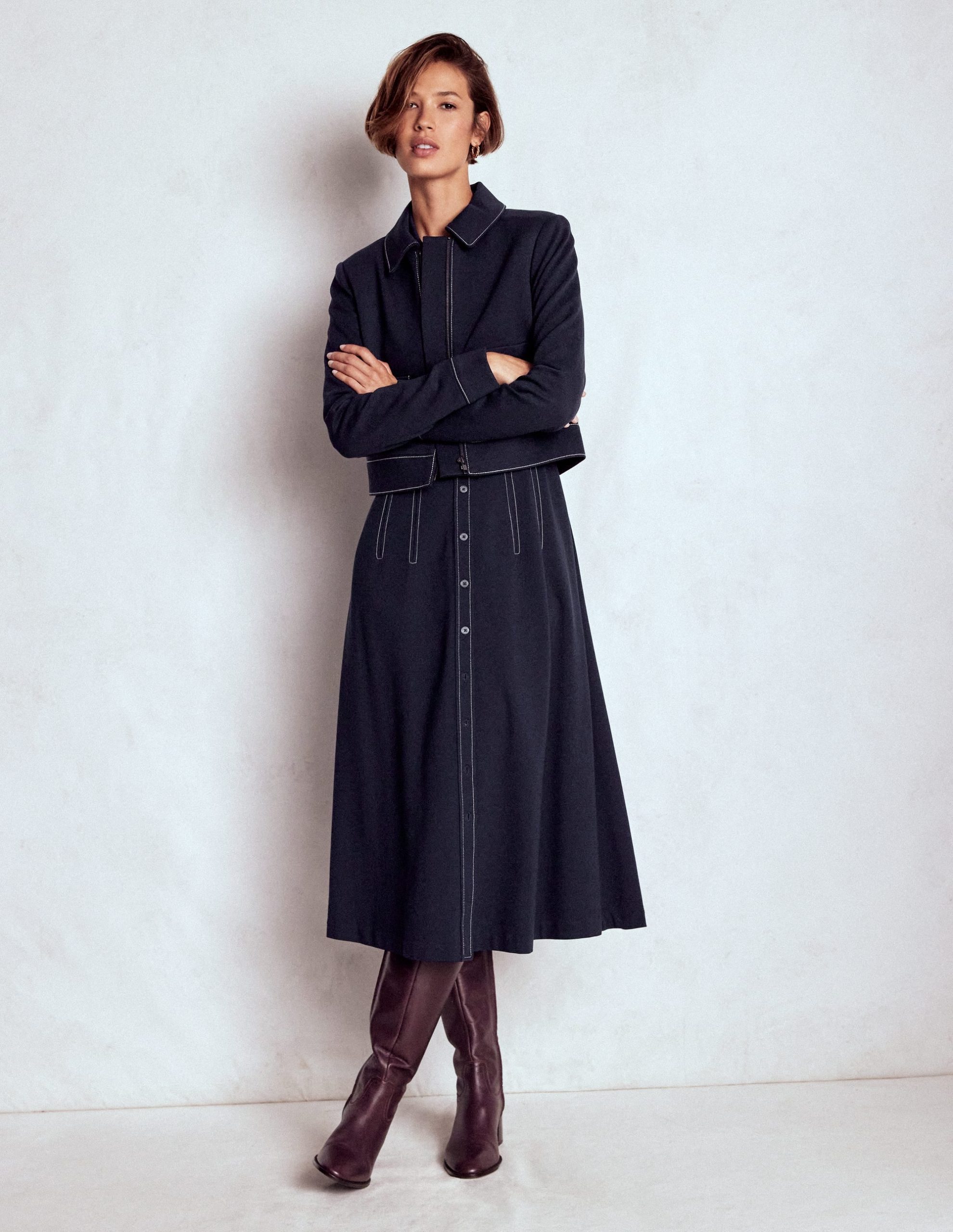 Anita Long Sleeve Shirt Dress-Navy - Image 6