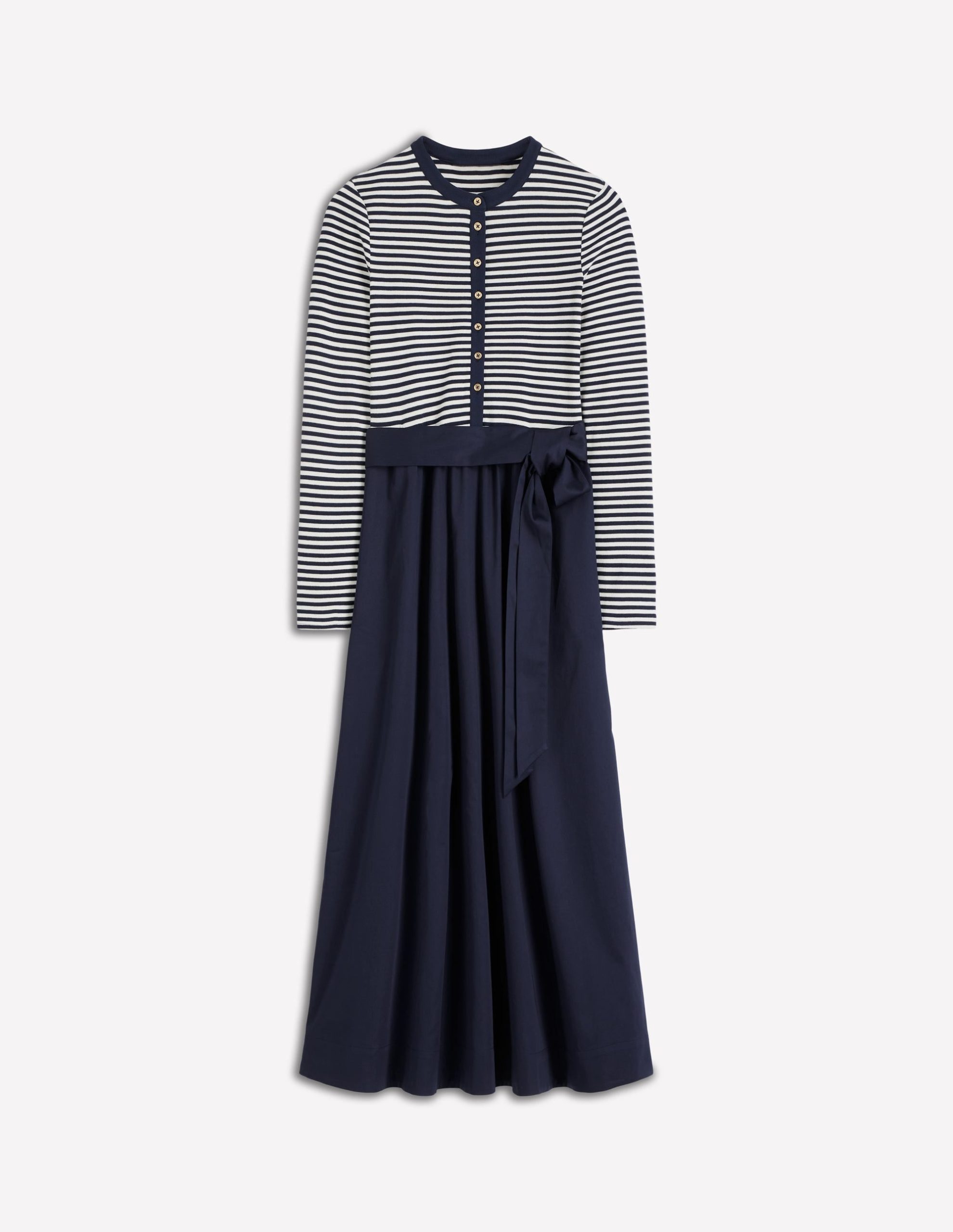 Button Detail Mix Dress-Navy Stripe - Image 5