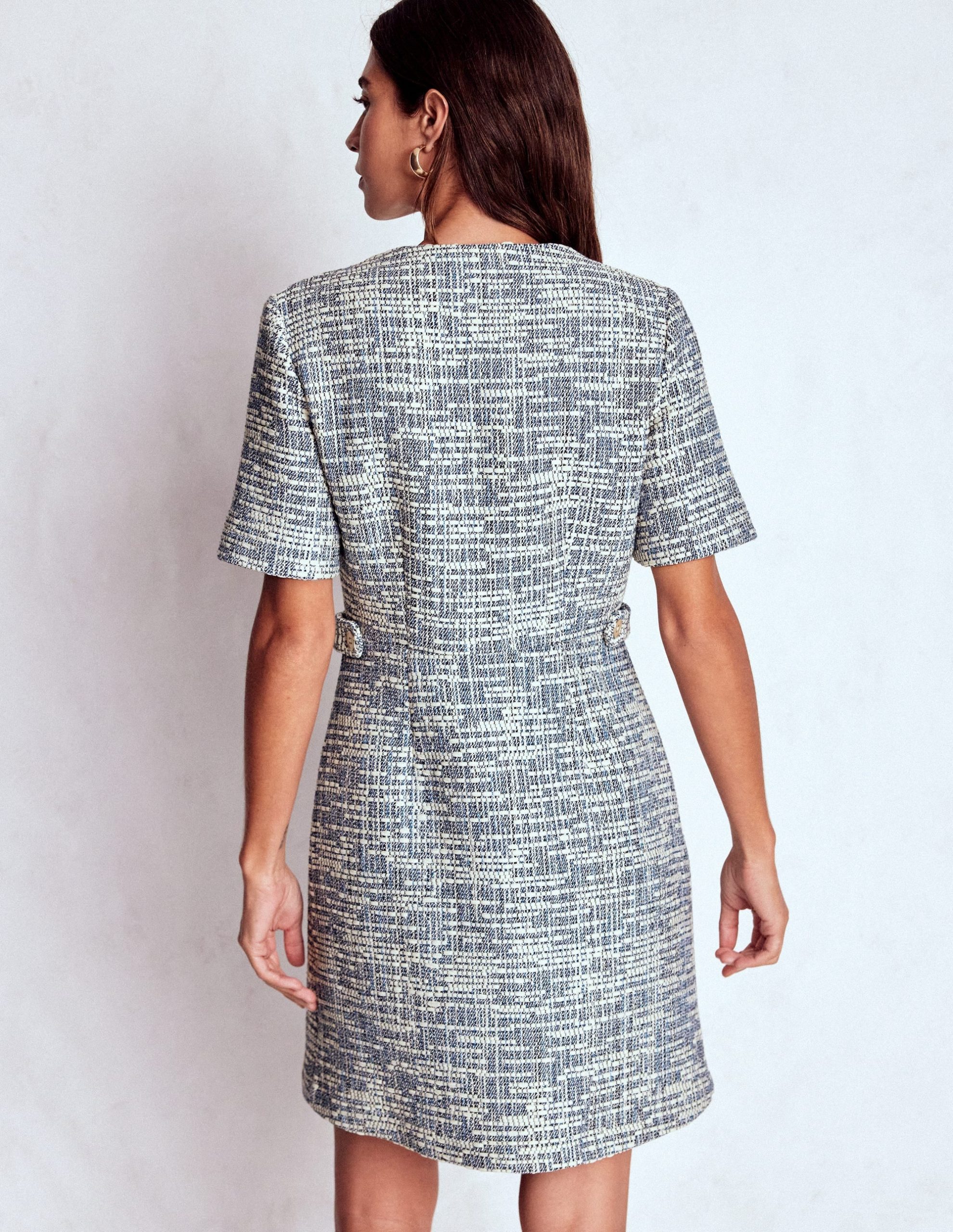 Textured Tab Short Dress-Blue and White Texture - Image 4