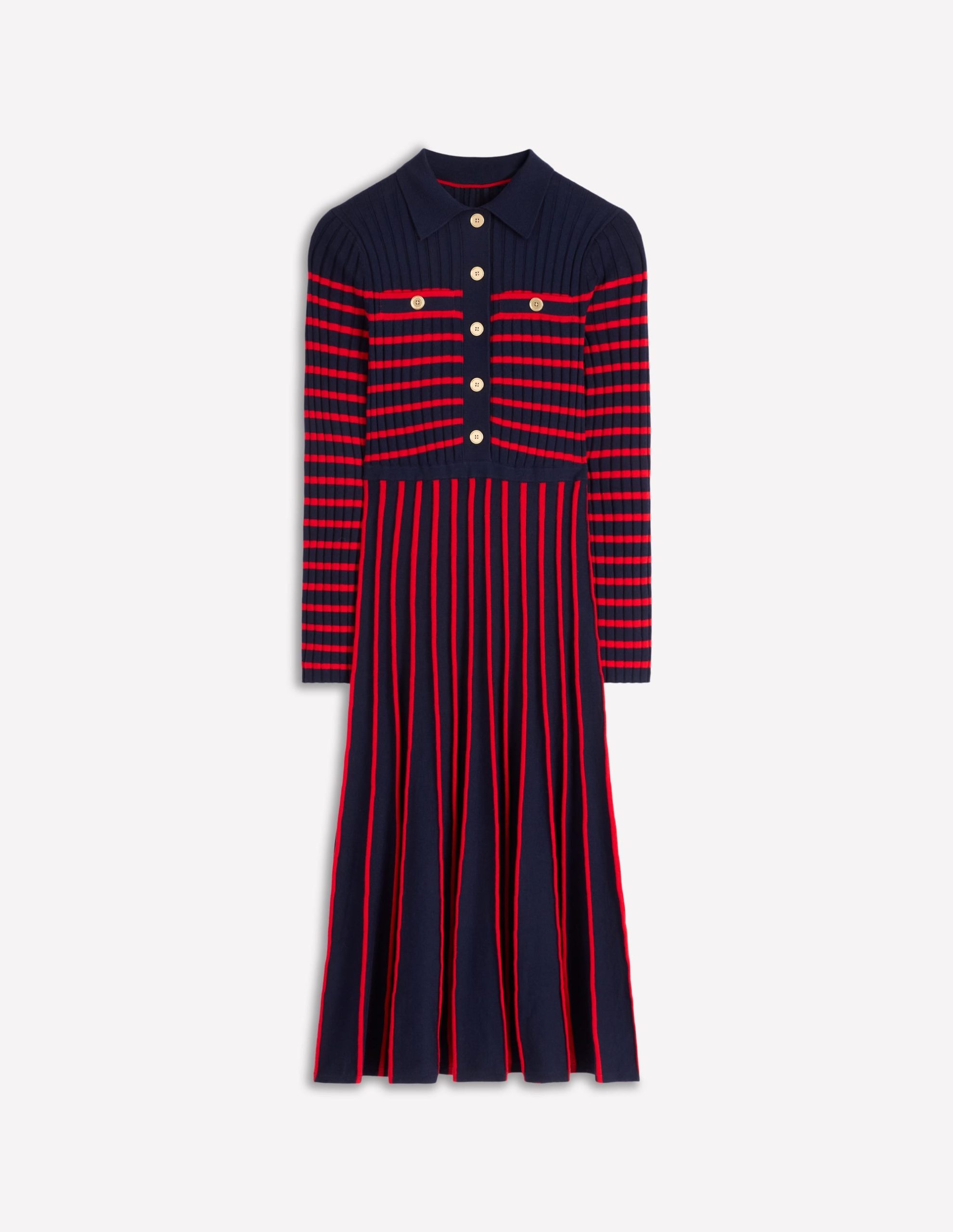 Brönte Knitted Rib Shirt Dress-Navy and Red Stripe - Image 7