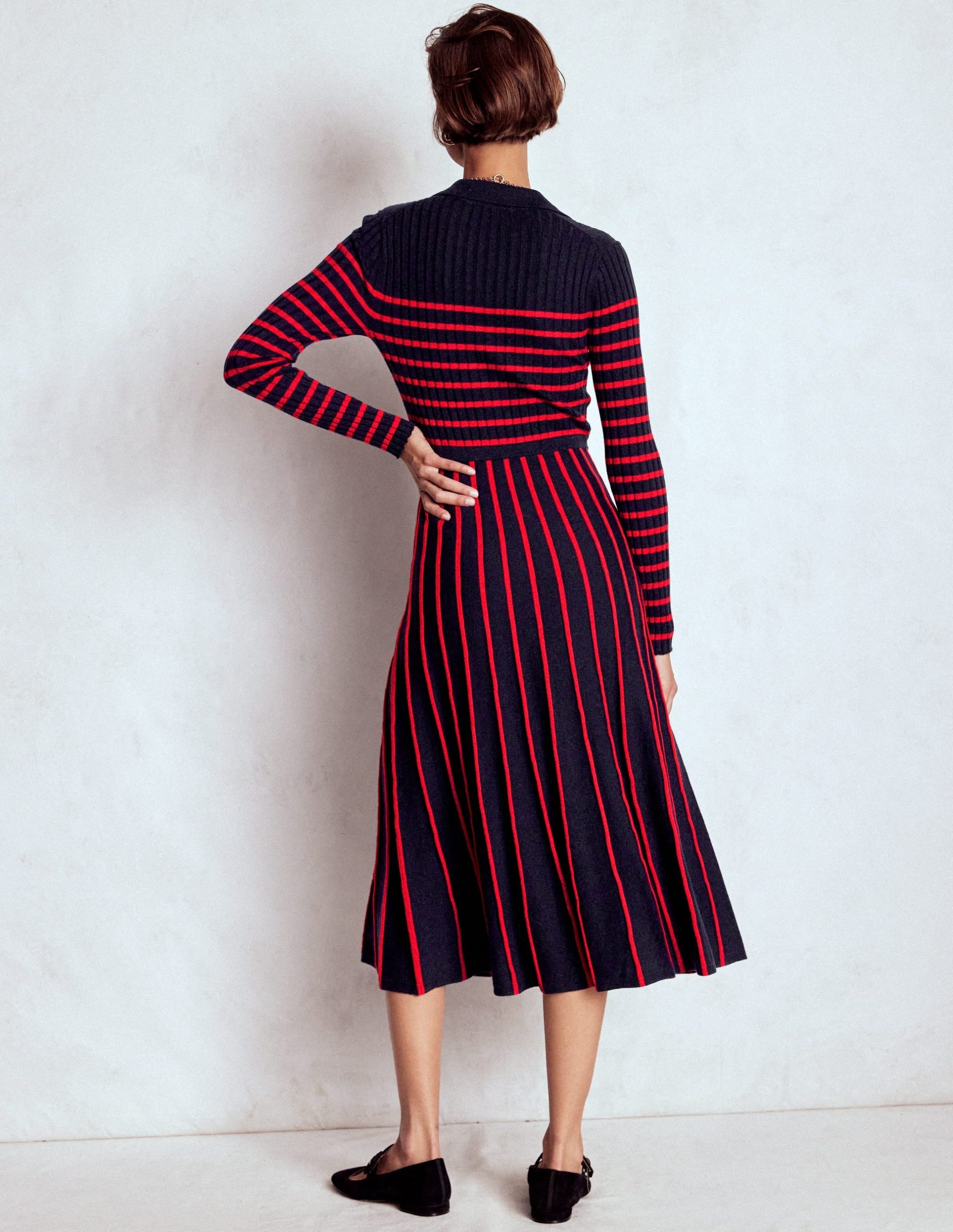 Brönte Knitted Rib Shirt Dress-Navy and Red Stripe - Image 4