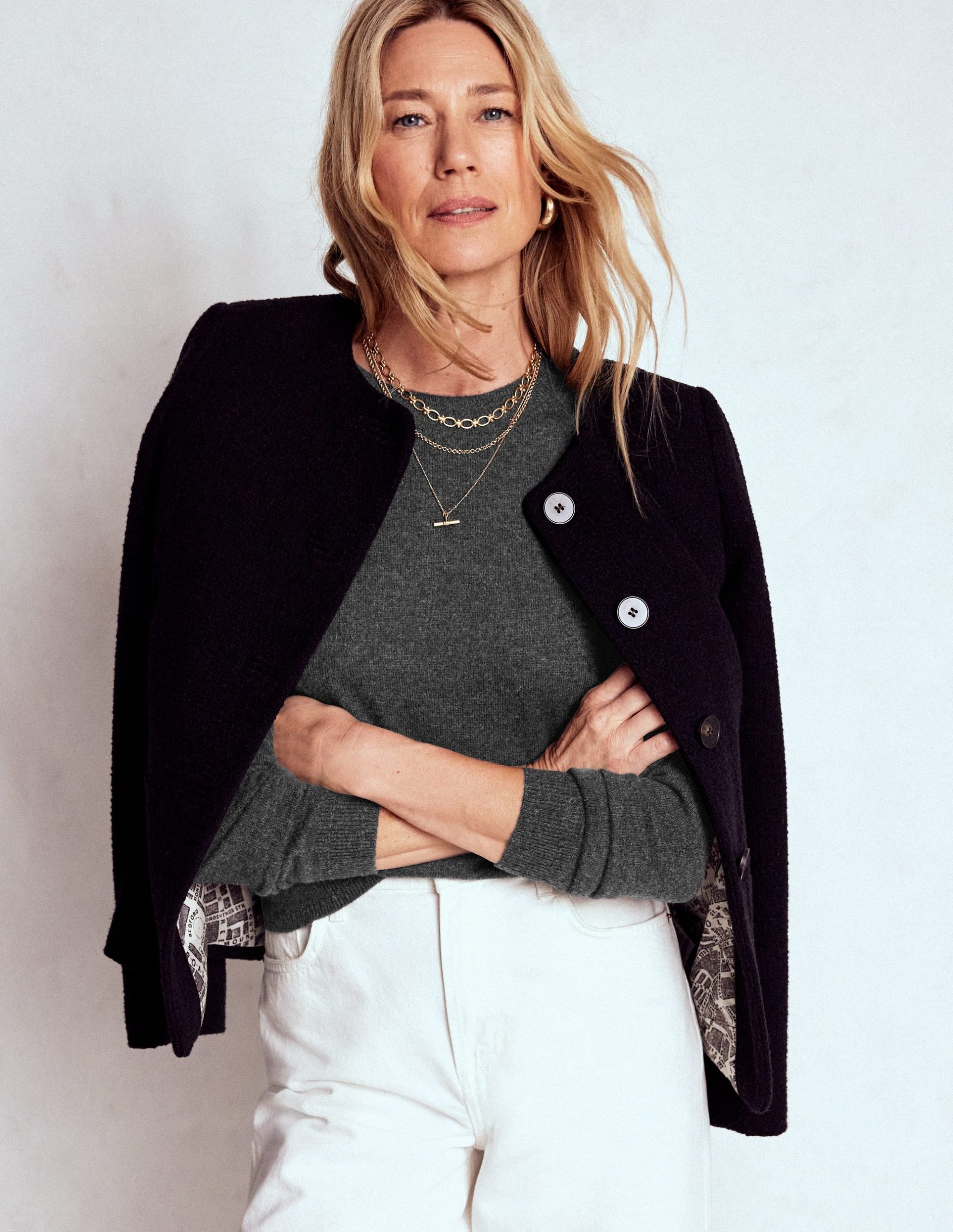 Eva Cashmere Crew Neck Sweater-Charcoal Melange