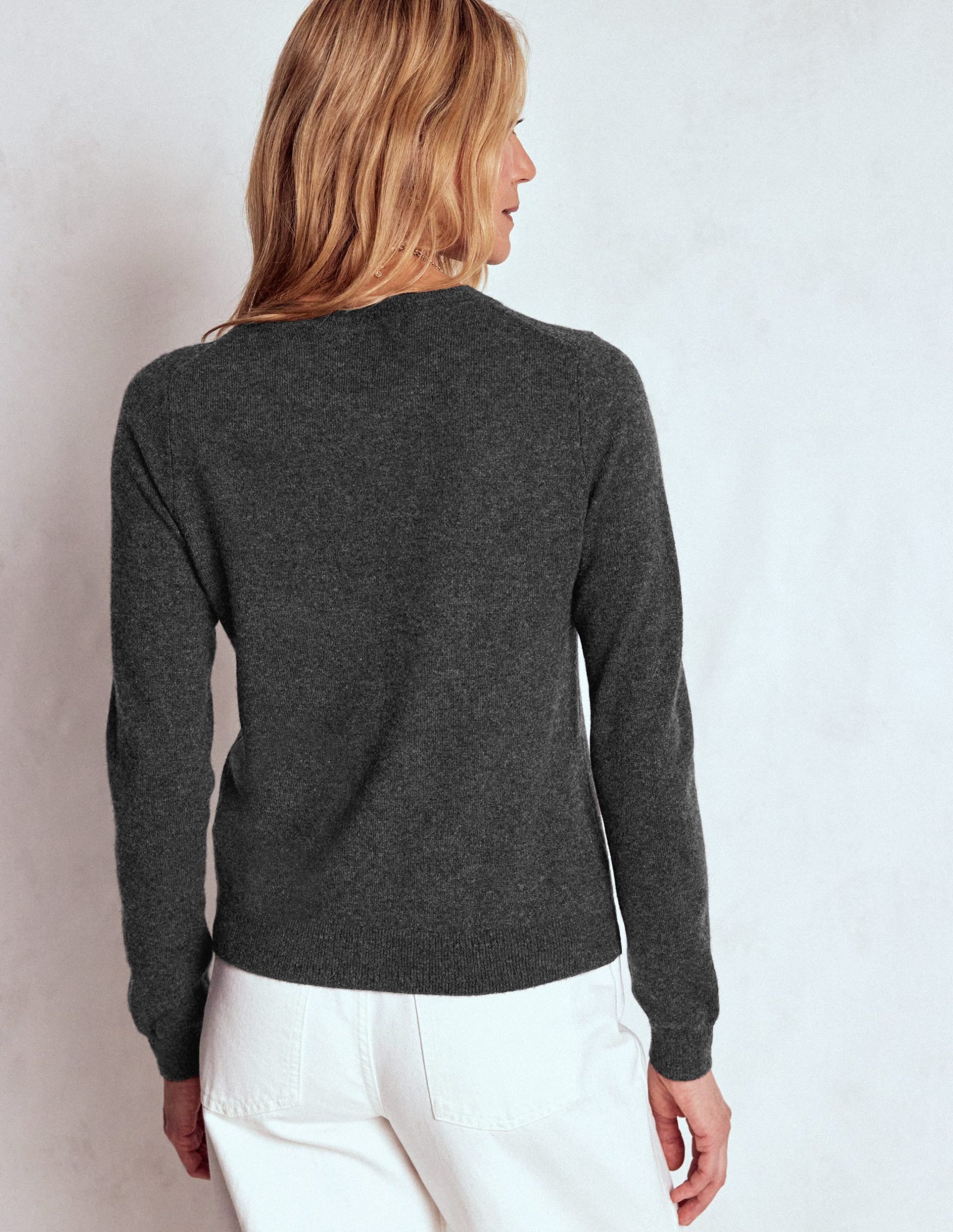 Eva Cashmere Crew Neck Sweater-Charcoal Melange - Image 3