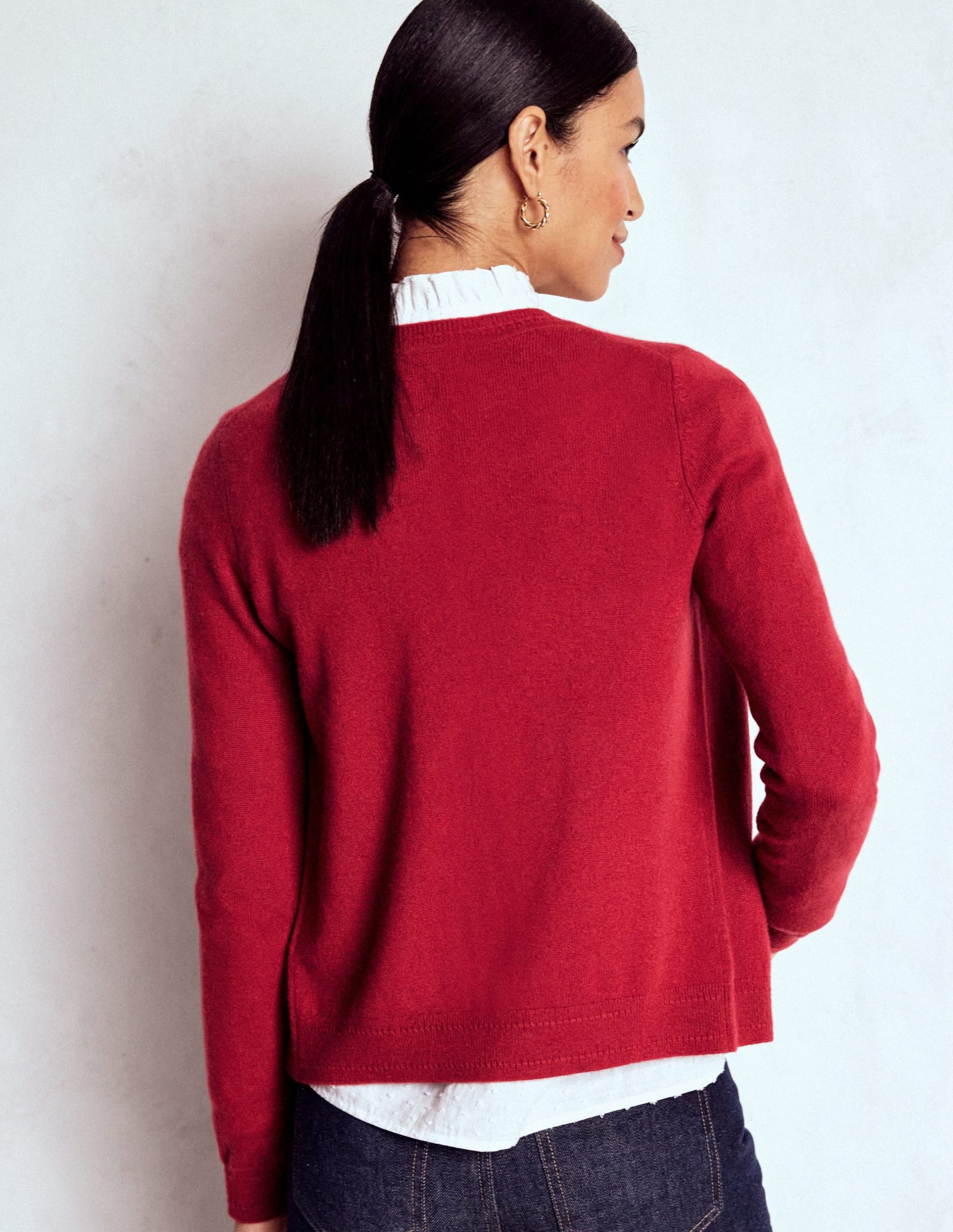 Eva Cashmere Crew Cardigan-Red Liquorice - Image 3