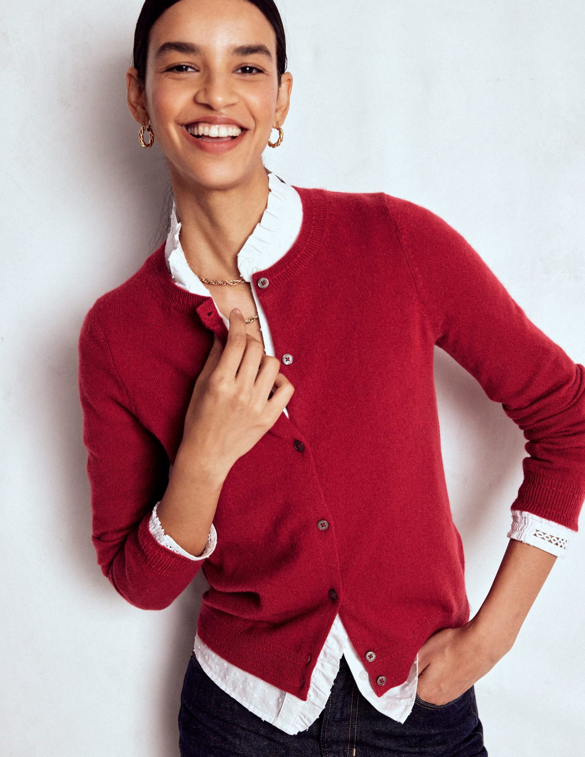 Eva Cashmere Crew Cardigan-Red Liquorice - Image 4