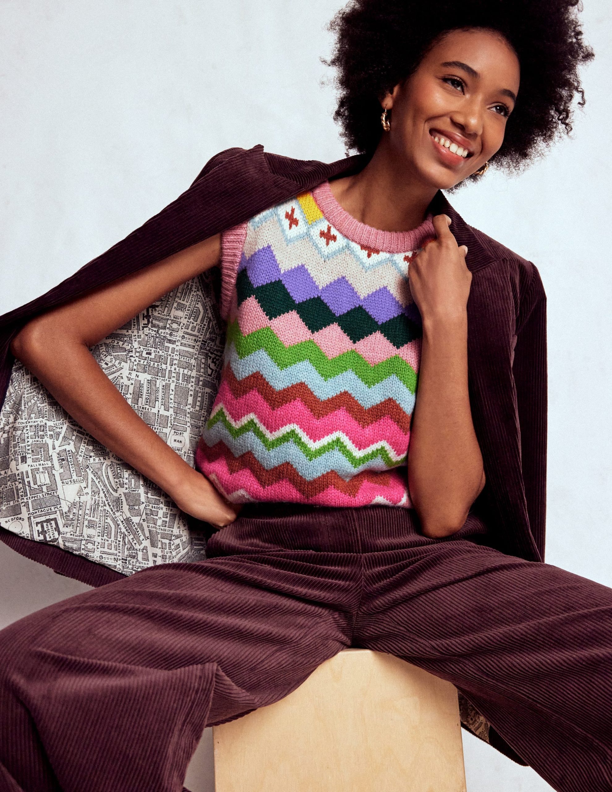 Eleanor Fair Isle Vest-Pink Heritage Fair Isle