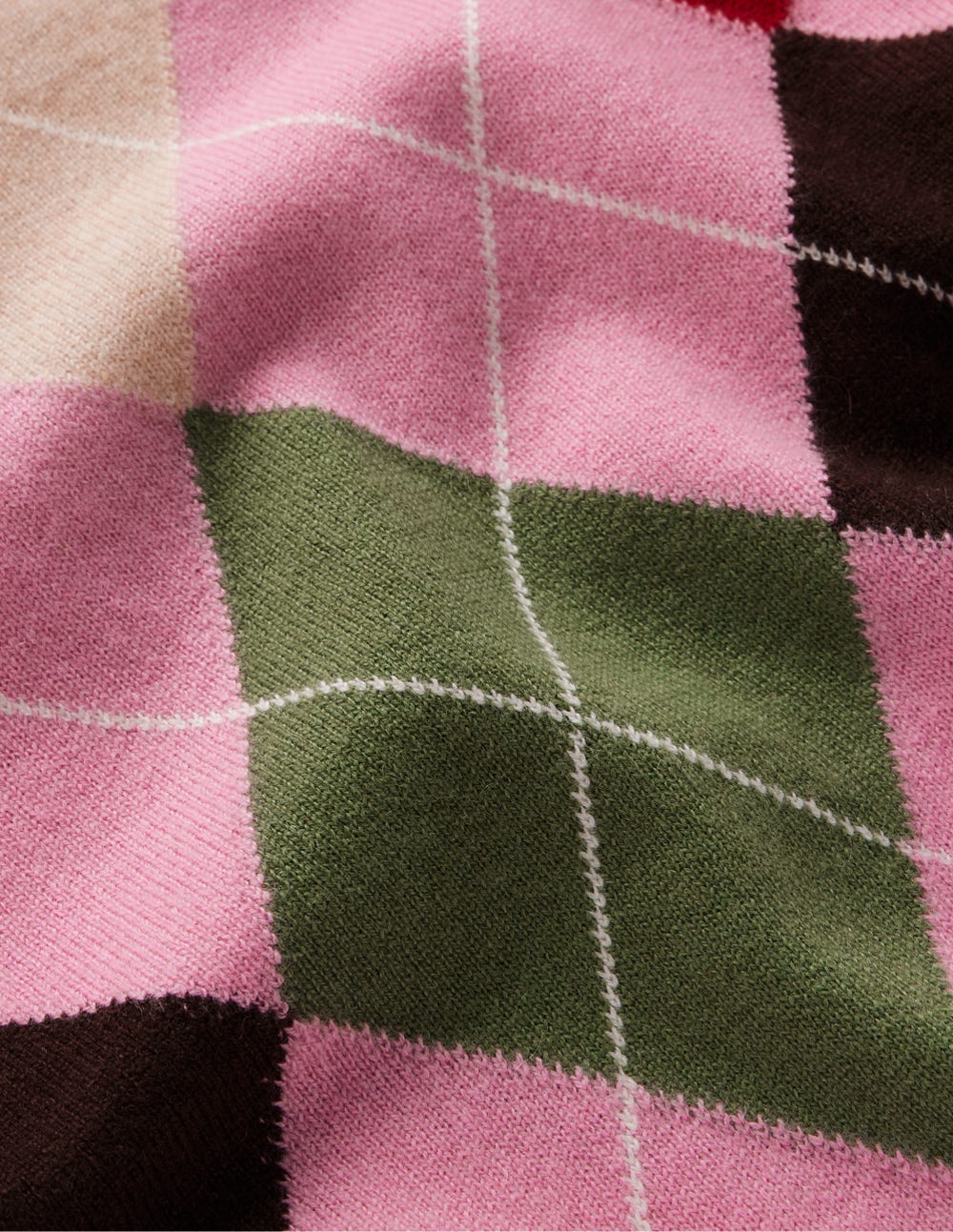 Lydia Cashmere Jumper-Pink. Brown and Green Argyle - Image 6