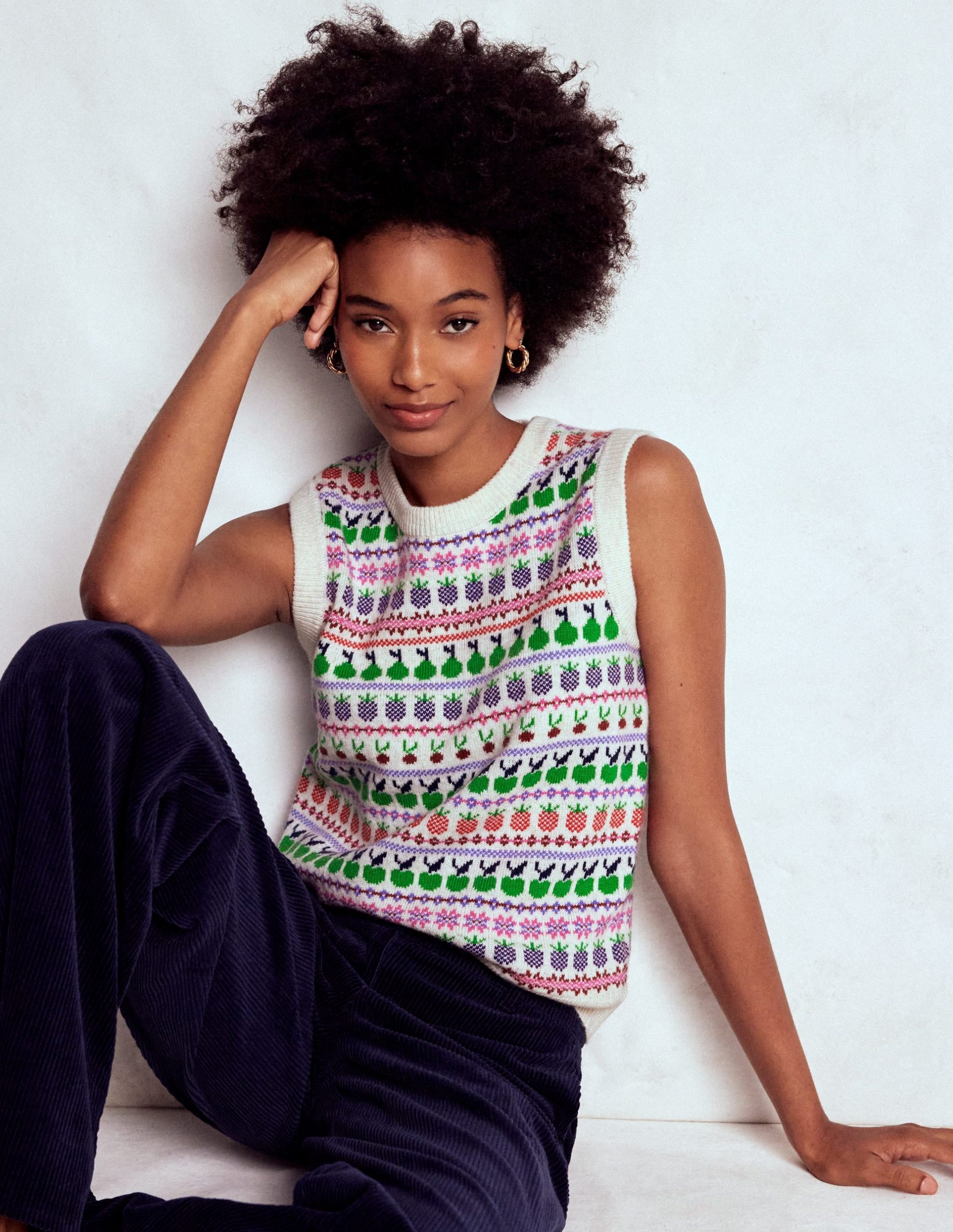 Edie Fair Isle Vest-Ecru Marl. Fruit