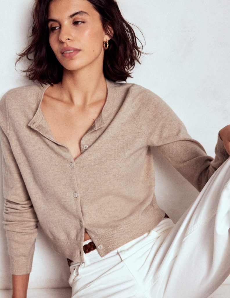 Eva Cashmere Cropped Cardigan-Chinchilla Melange