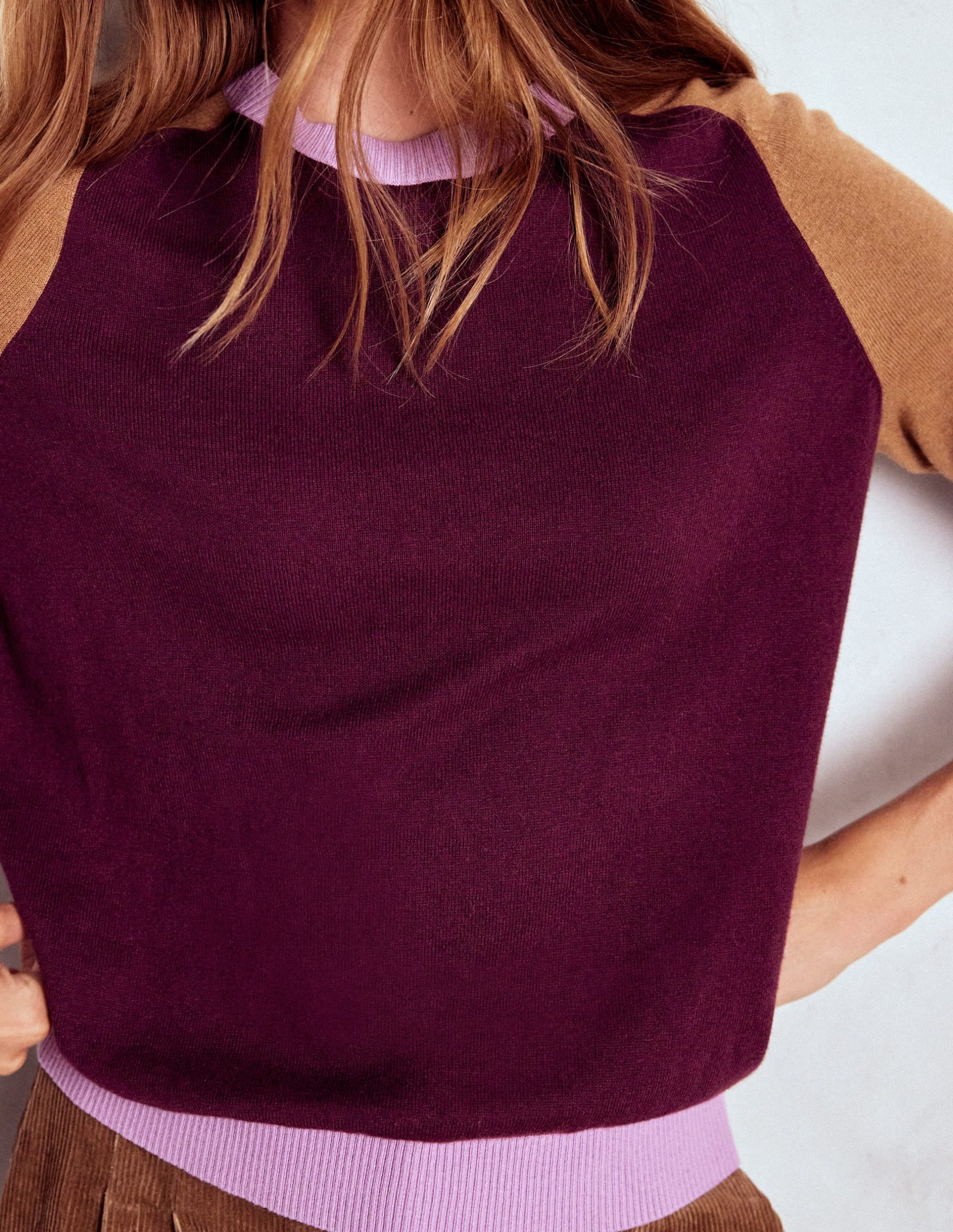 Meg Saddle Sleeve Sweater-Plum Jam. Colour Block - Image 2