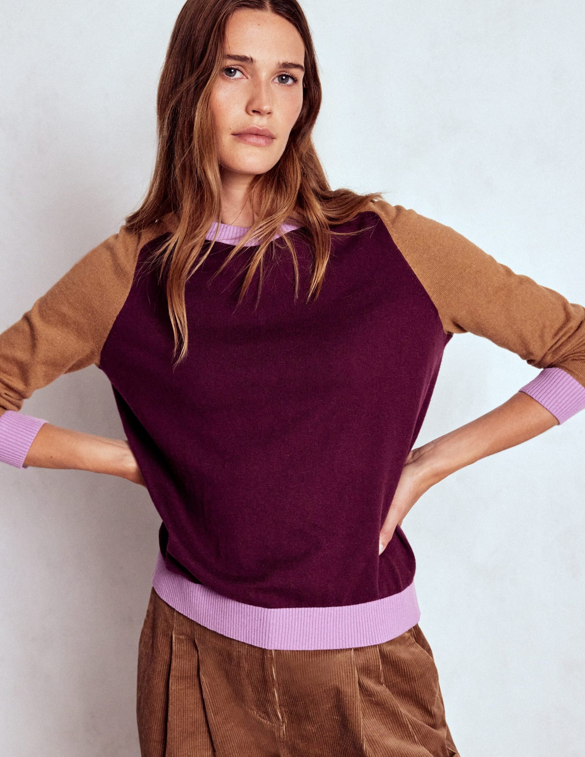 Meg Saddle Sleeve Sweater-Plum Jam. Colour Block - Image 5
