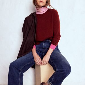 Eva Cashmere Roll Neck Sweater-Chestnut. Colour Block