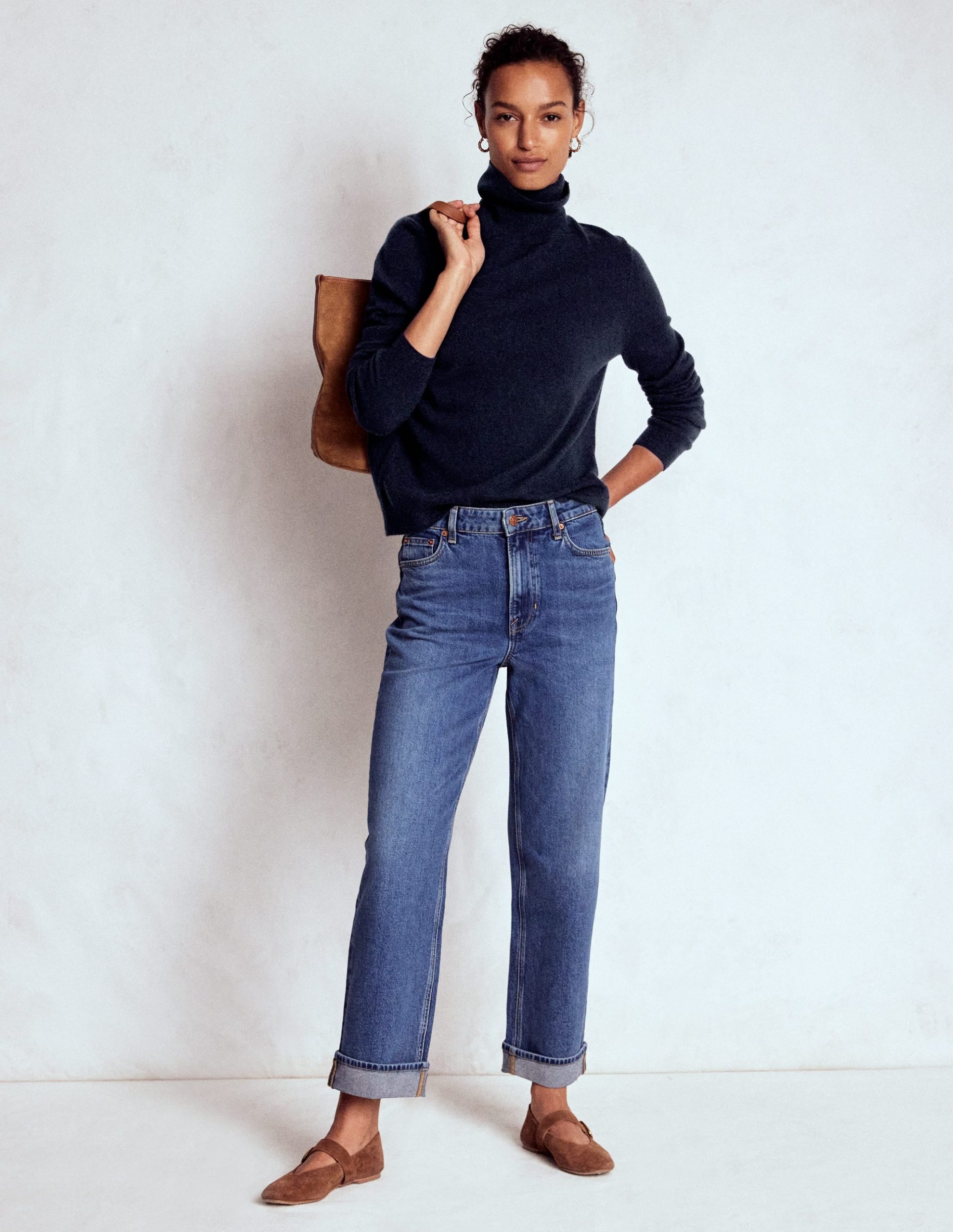 Eva Cashmere Roll Neck Sweater-Navy - Image 6