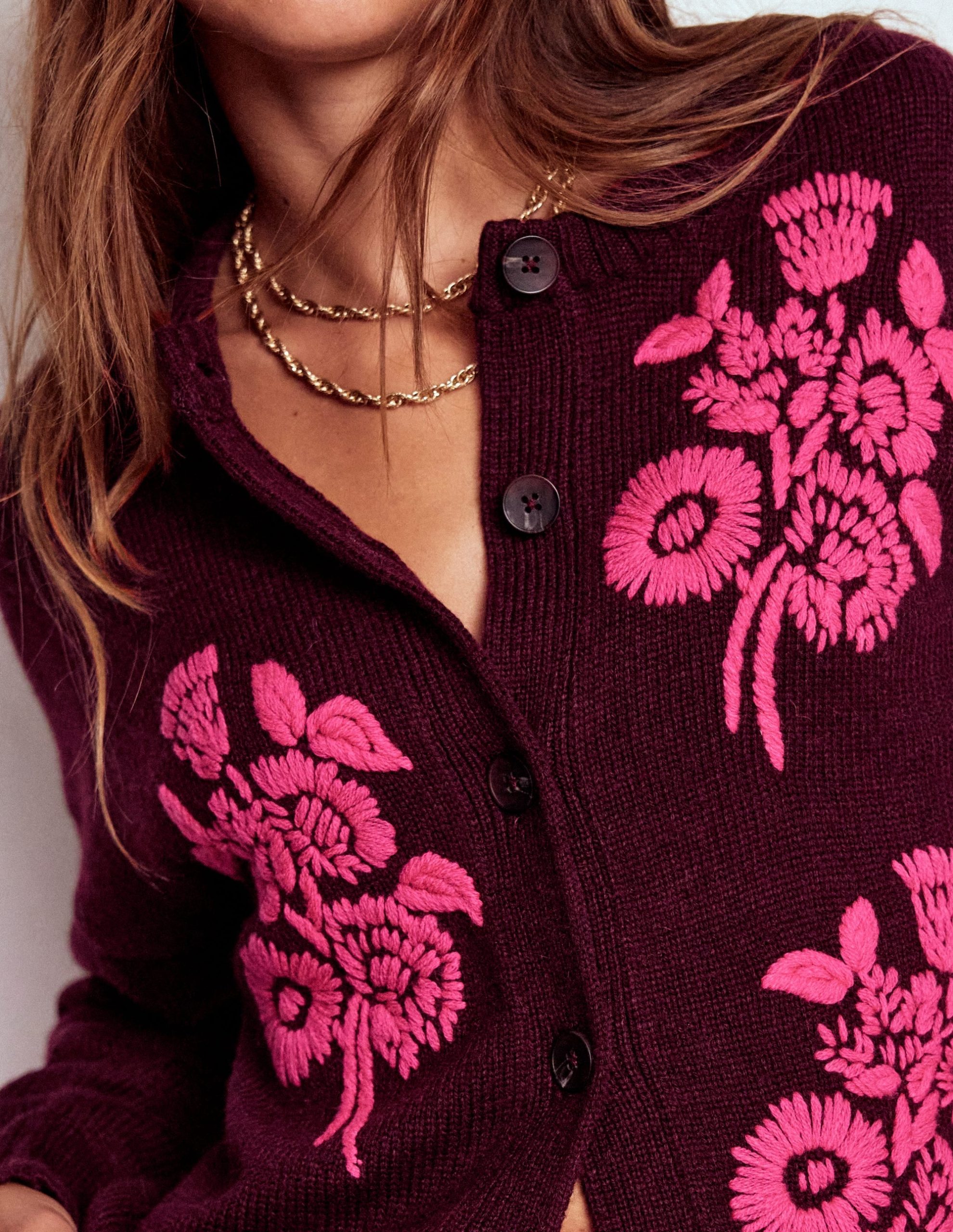 Natalie Embroidered Cardigan-Dark Cherry Bouquet - Image 7
