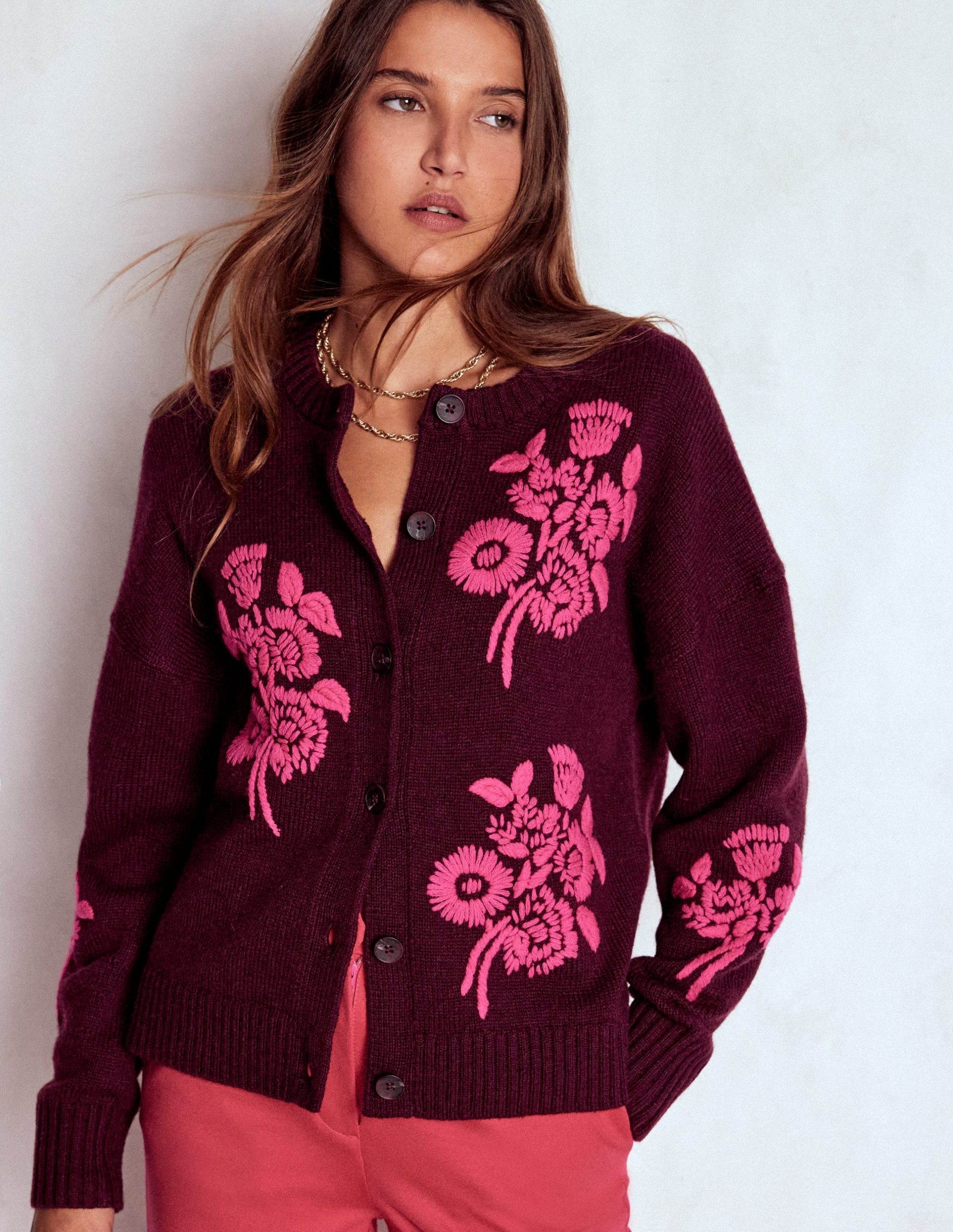 Natalie Embroidered Cardigan-Dark Cherry Bouquet - Image 5