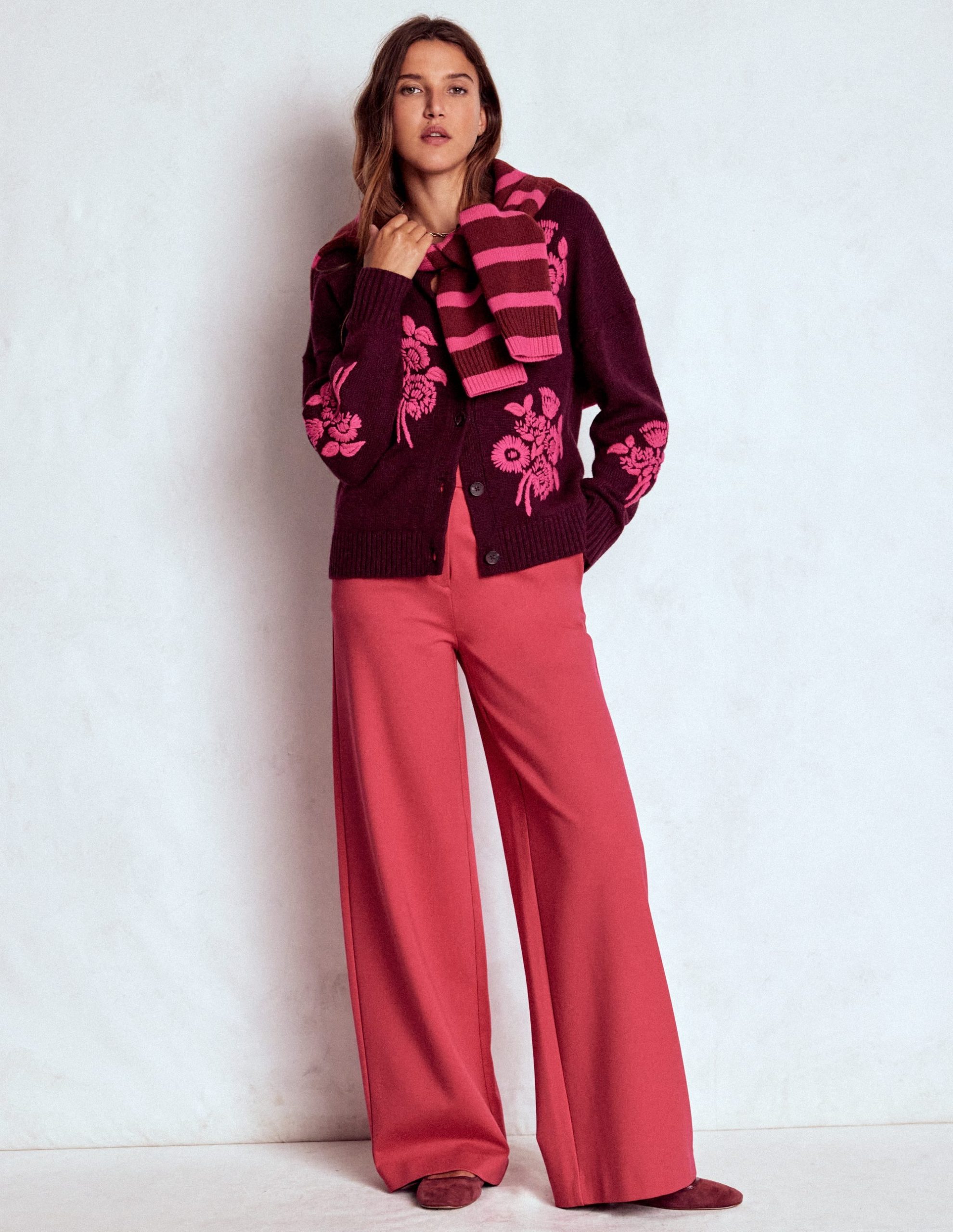 Natalie Embroidered Cardigan-Dark Cherry Bouquet - Image 3