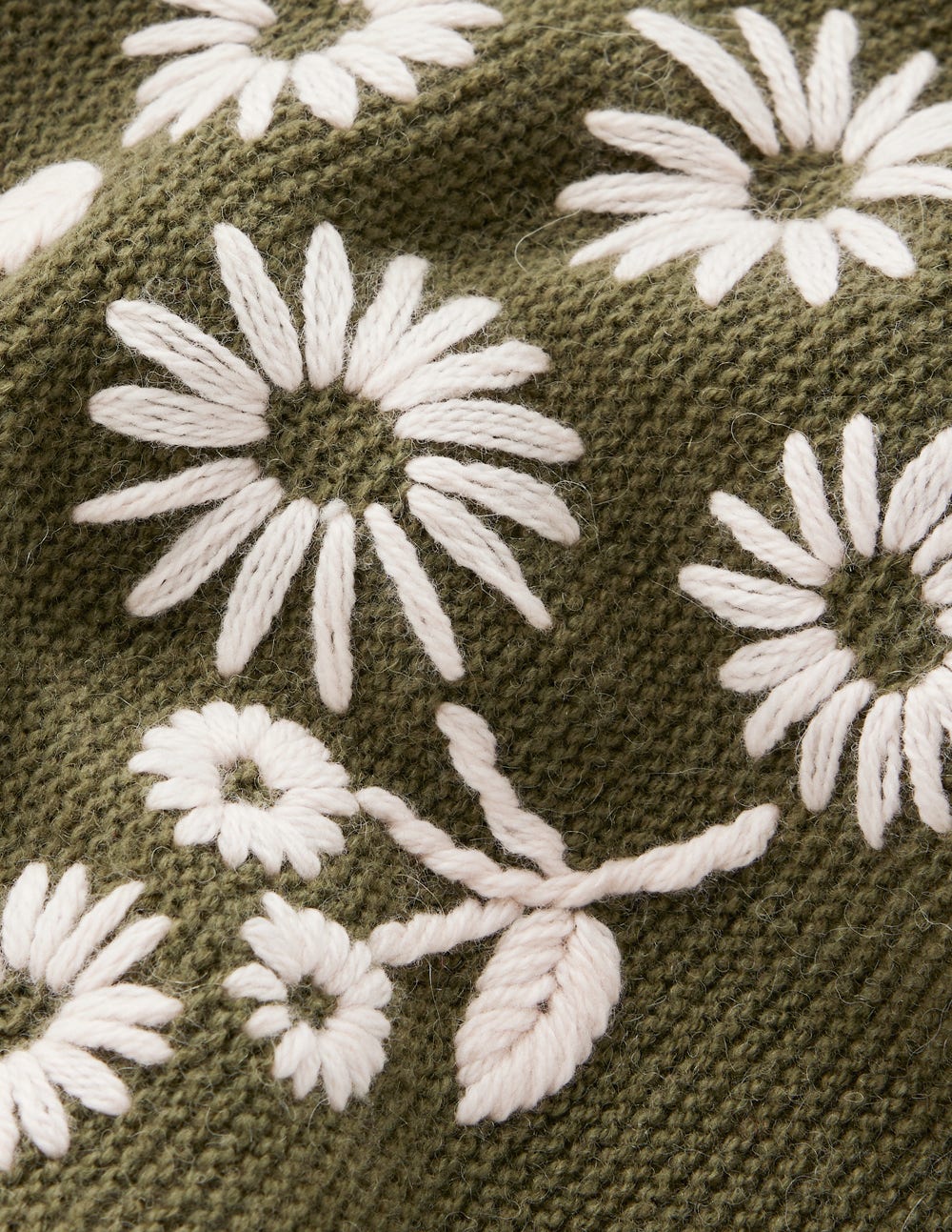 Embroidered Frill Sweater-Woodland Green Melange - Image 7