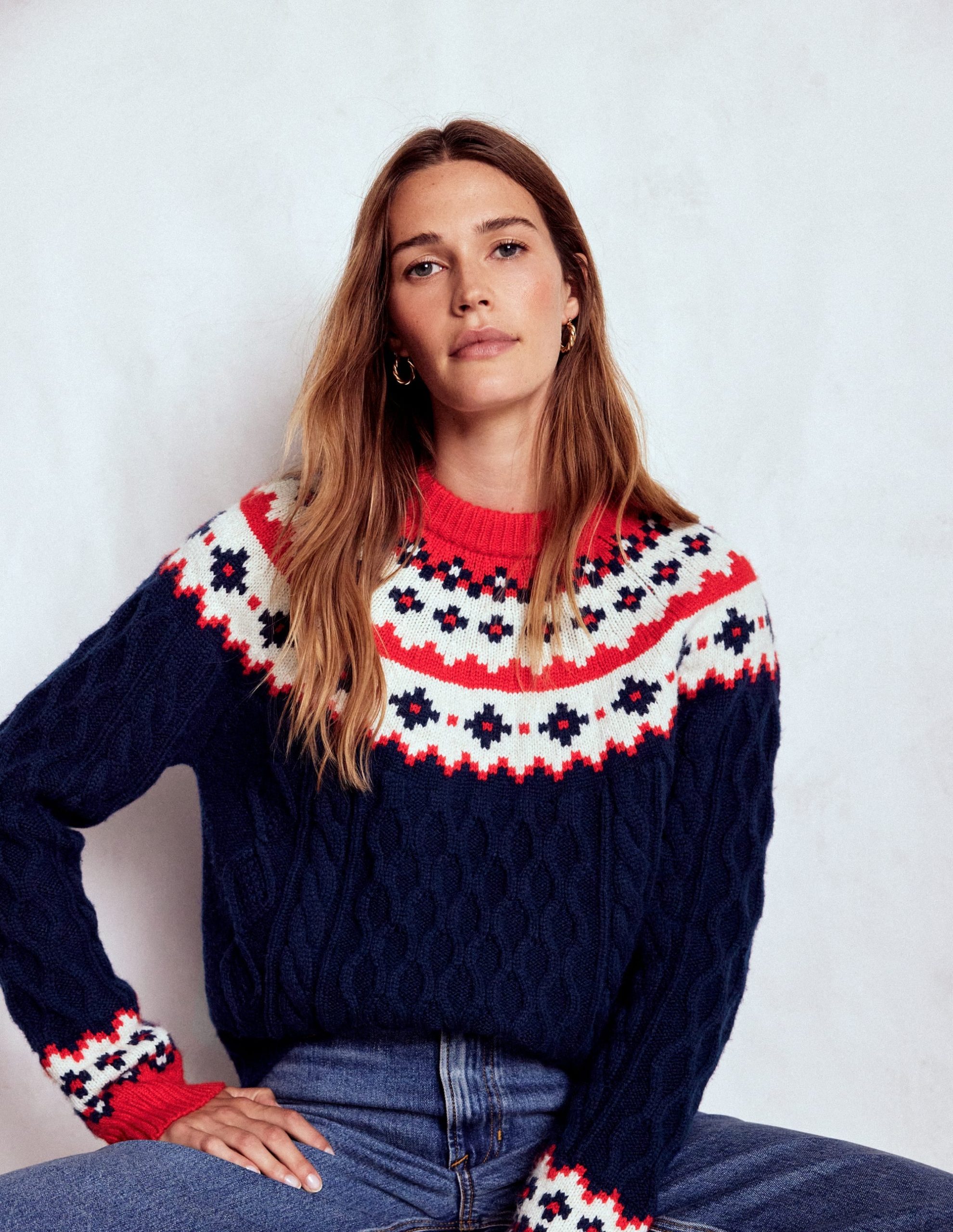 Eleanor Fair Isle Sweater-Navy Cable - Image 2
