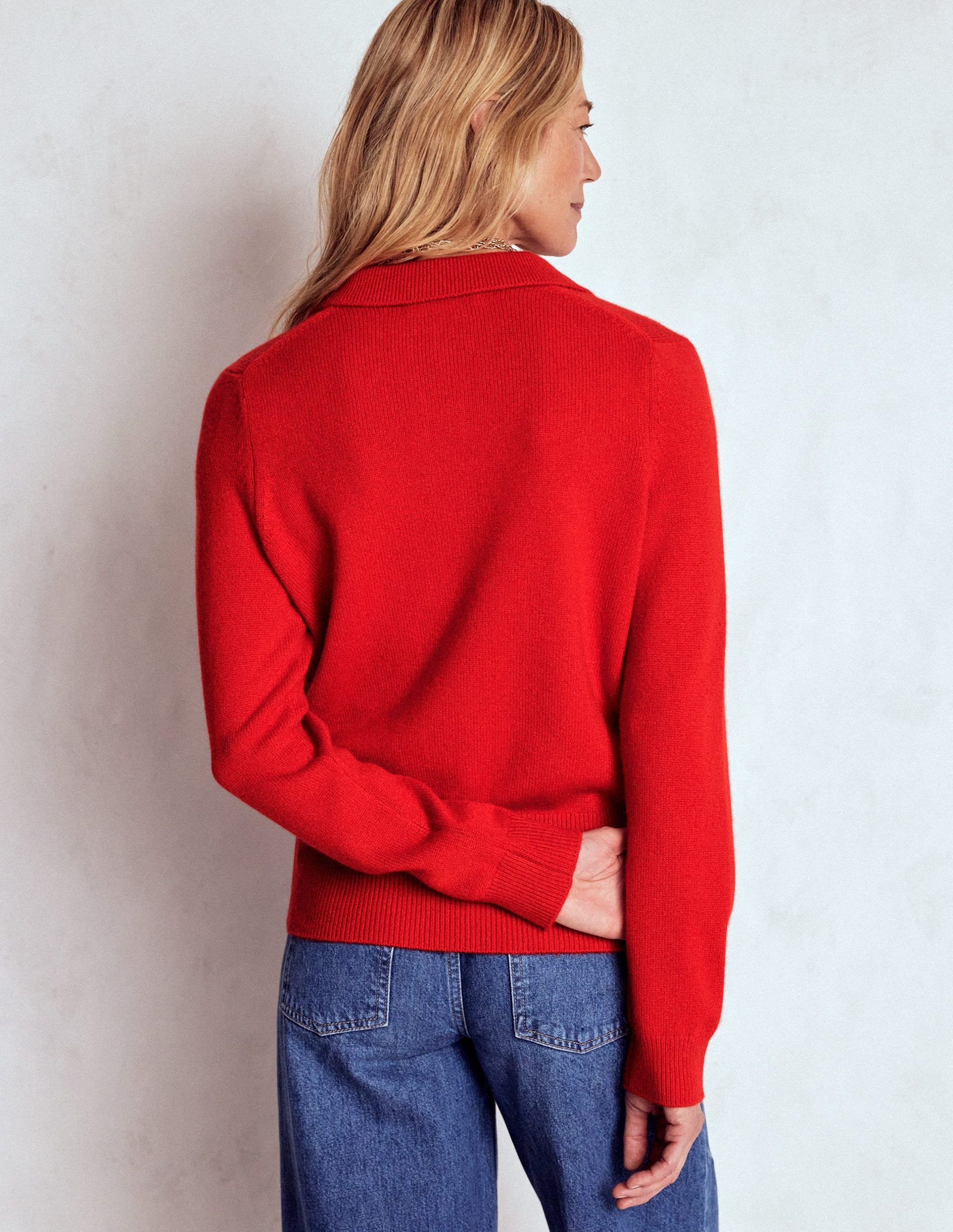 Collared Cashmere Sweater-Poppy Red - Image 3
