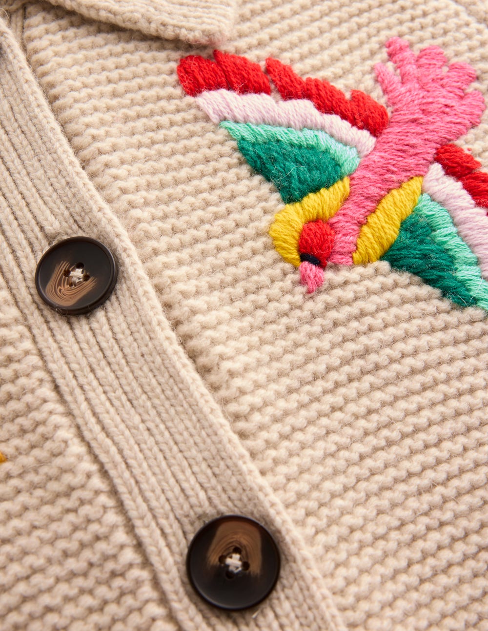 Embroidered Collared Cardigan-Ecru Marl - Image 8