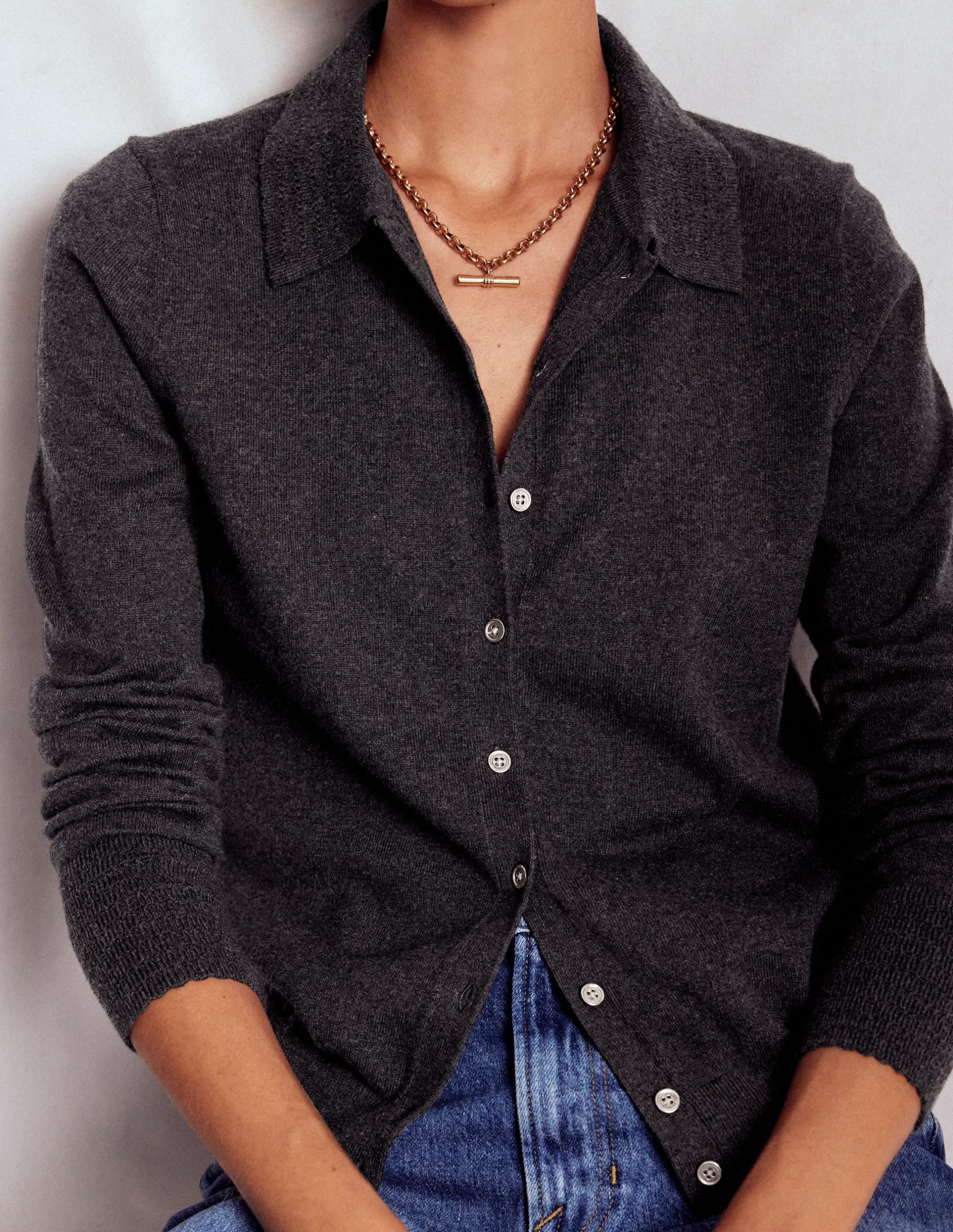 Briony Stitch Cardigan-Charcoal Melange - Image 3