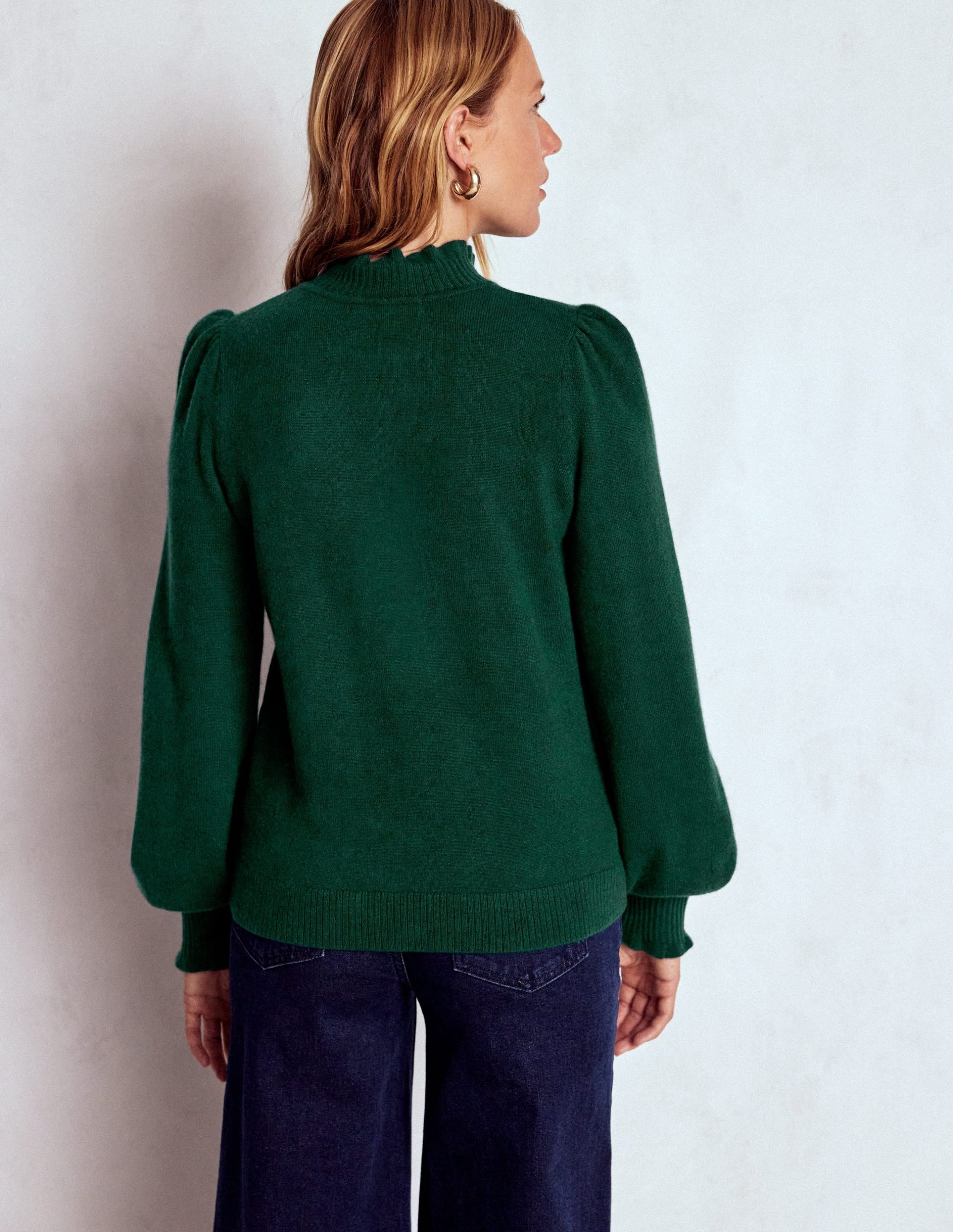 Frill Trim Cashmere Sweater-Mallard Blue - Image 3