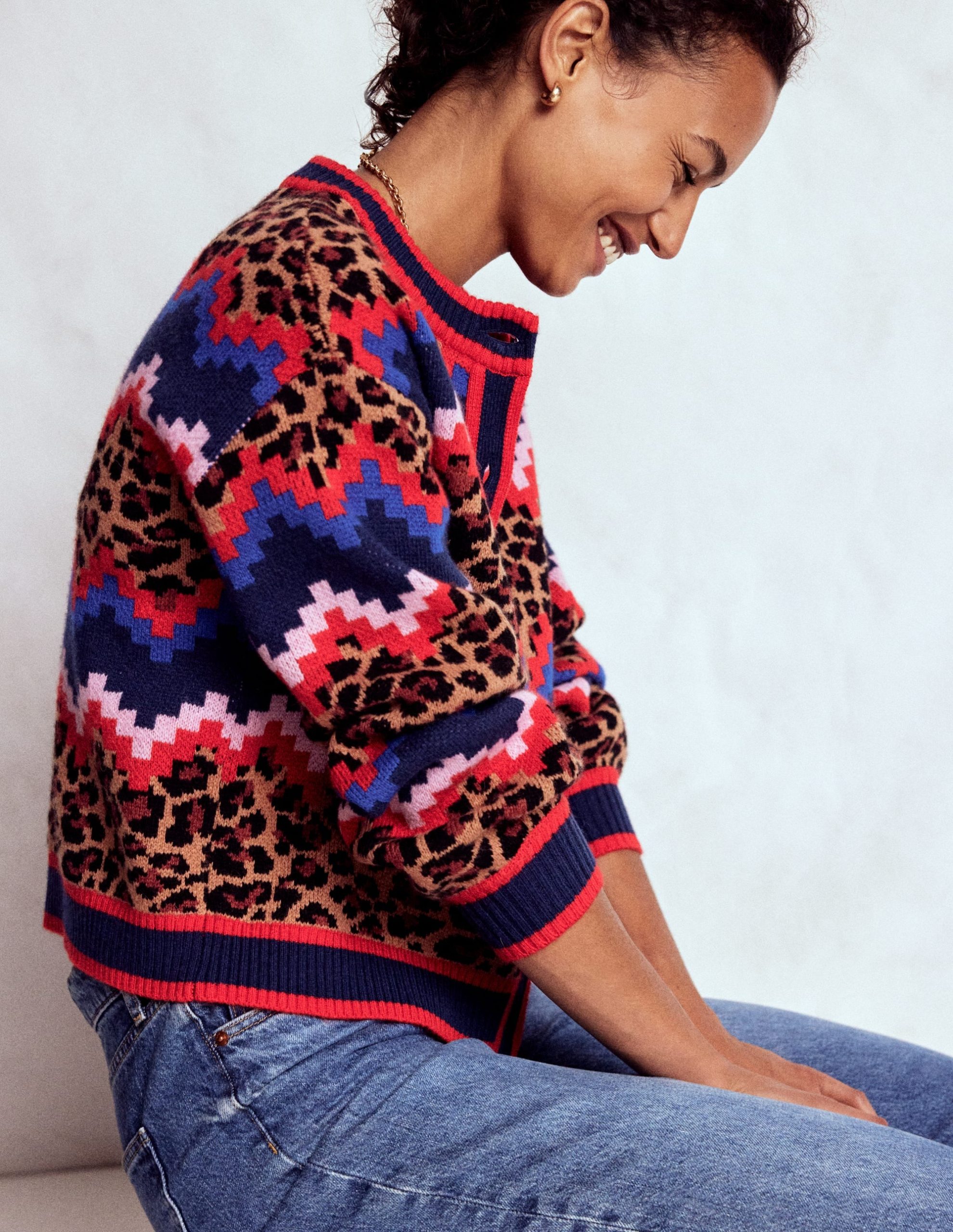 Abi Jacquard Cardigan-Multi Fair Isle. Leopard - Image 2