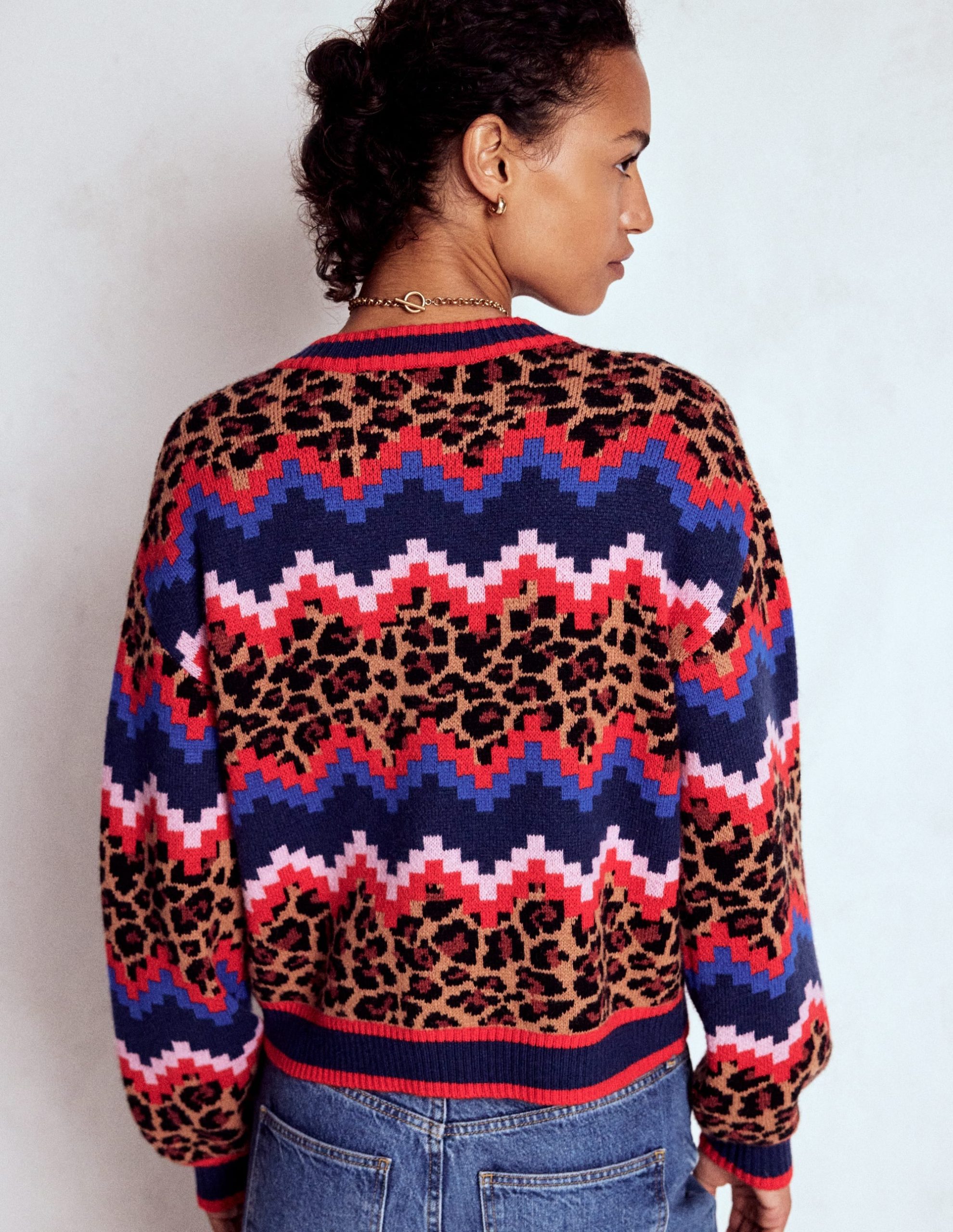Abi Jacquard Cardigan-Multi Fair Isle. Leopard - Image 3