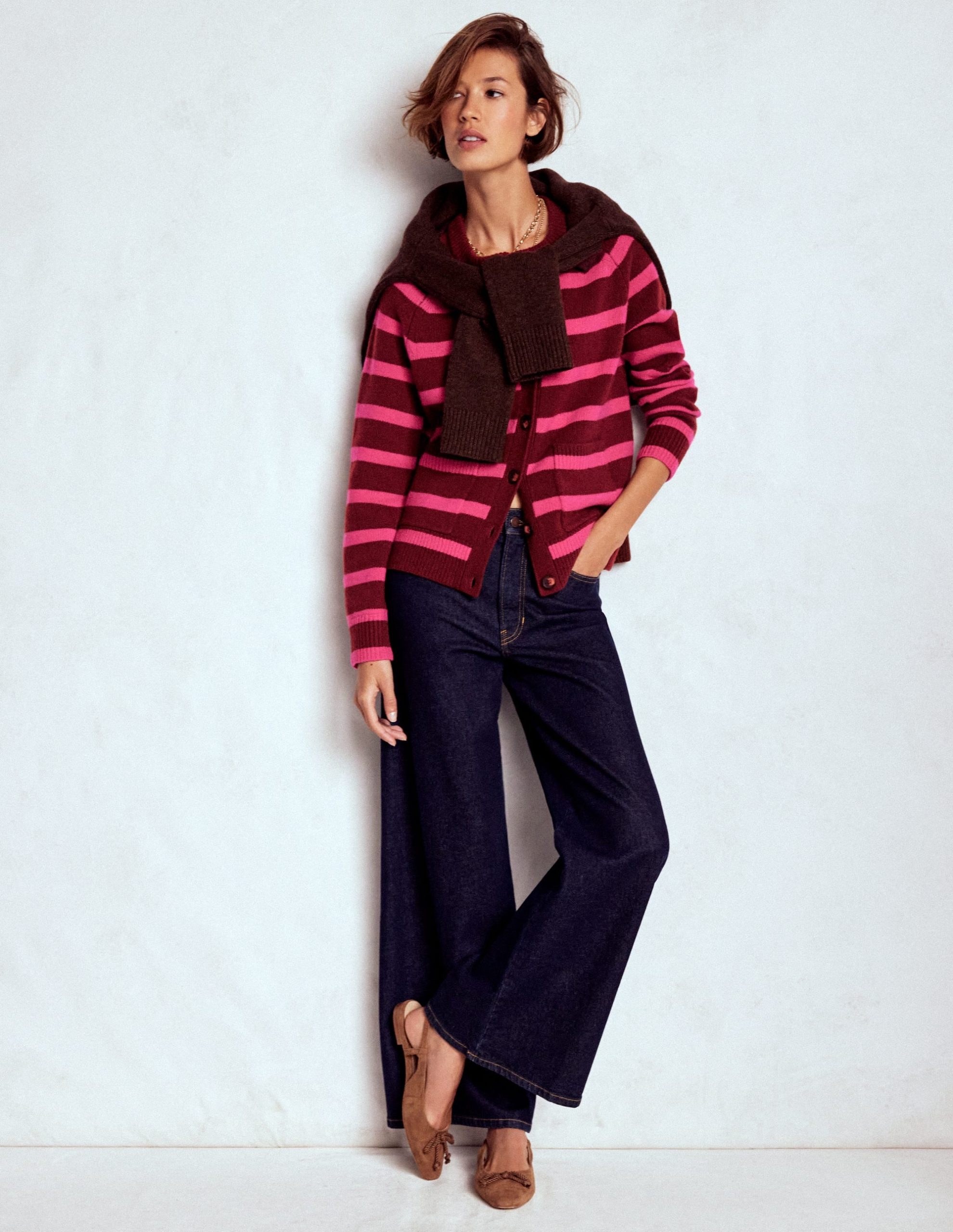 Marion Merino Cardigan-Raw Umber. Brilliant Pink - Image 5