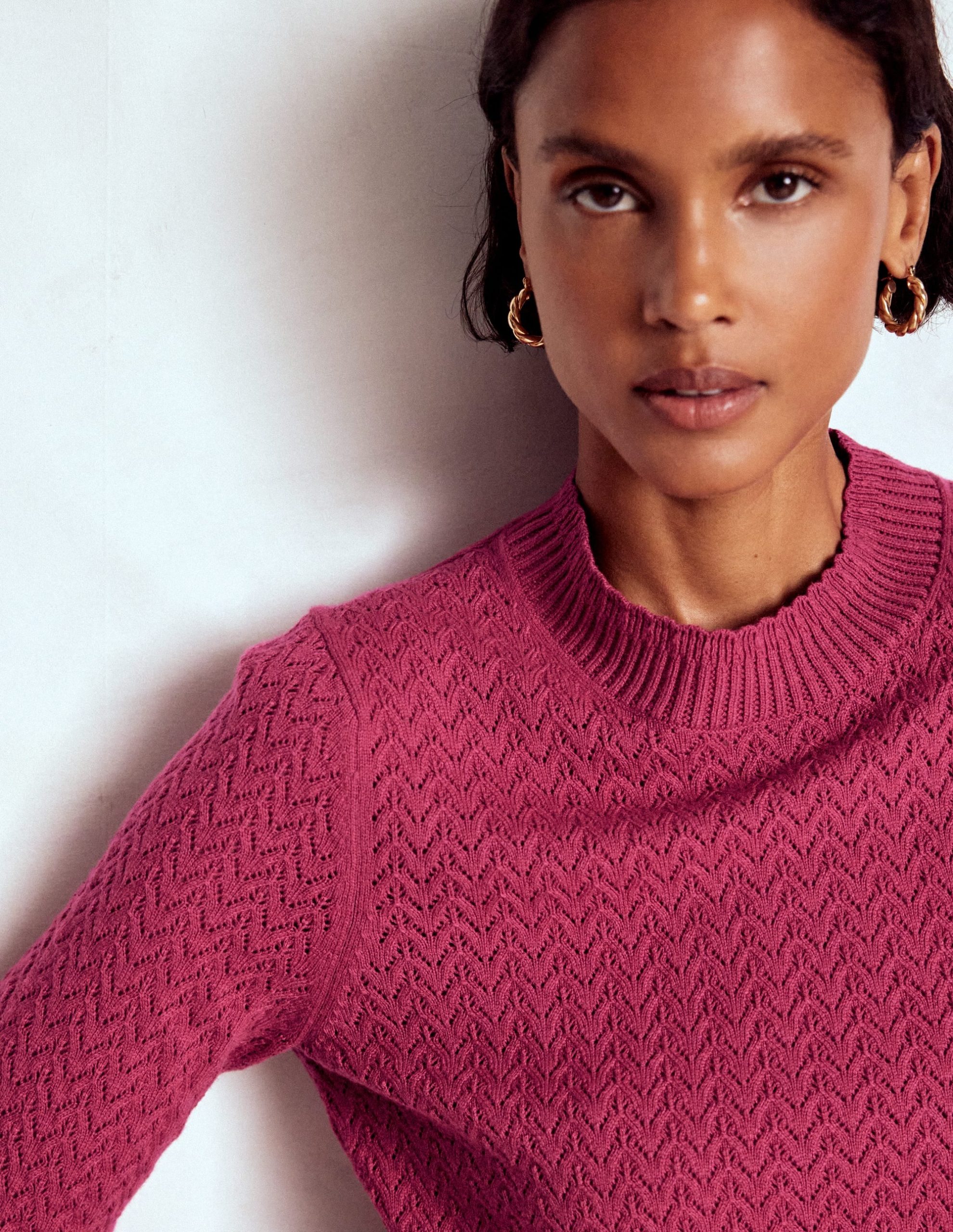 Diane Pointelle Sweater-Bright Cherry - Image 2