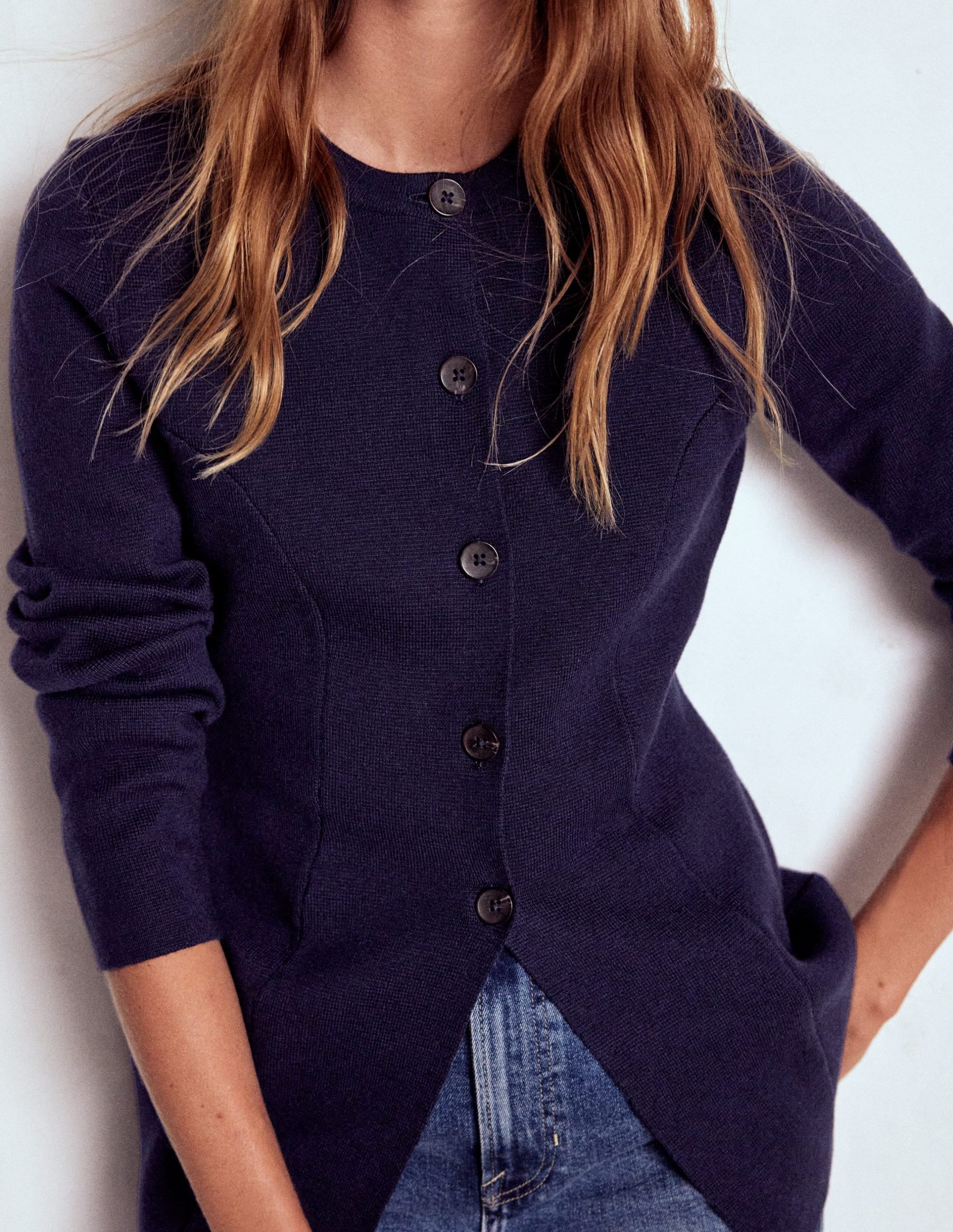 Joanna Fitted Knitted Jacket-Navy - Image 2