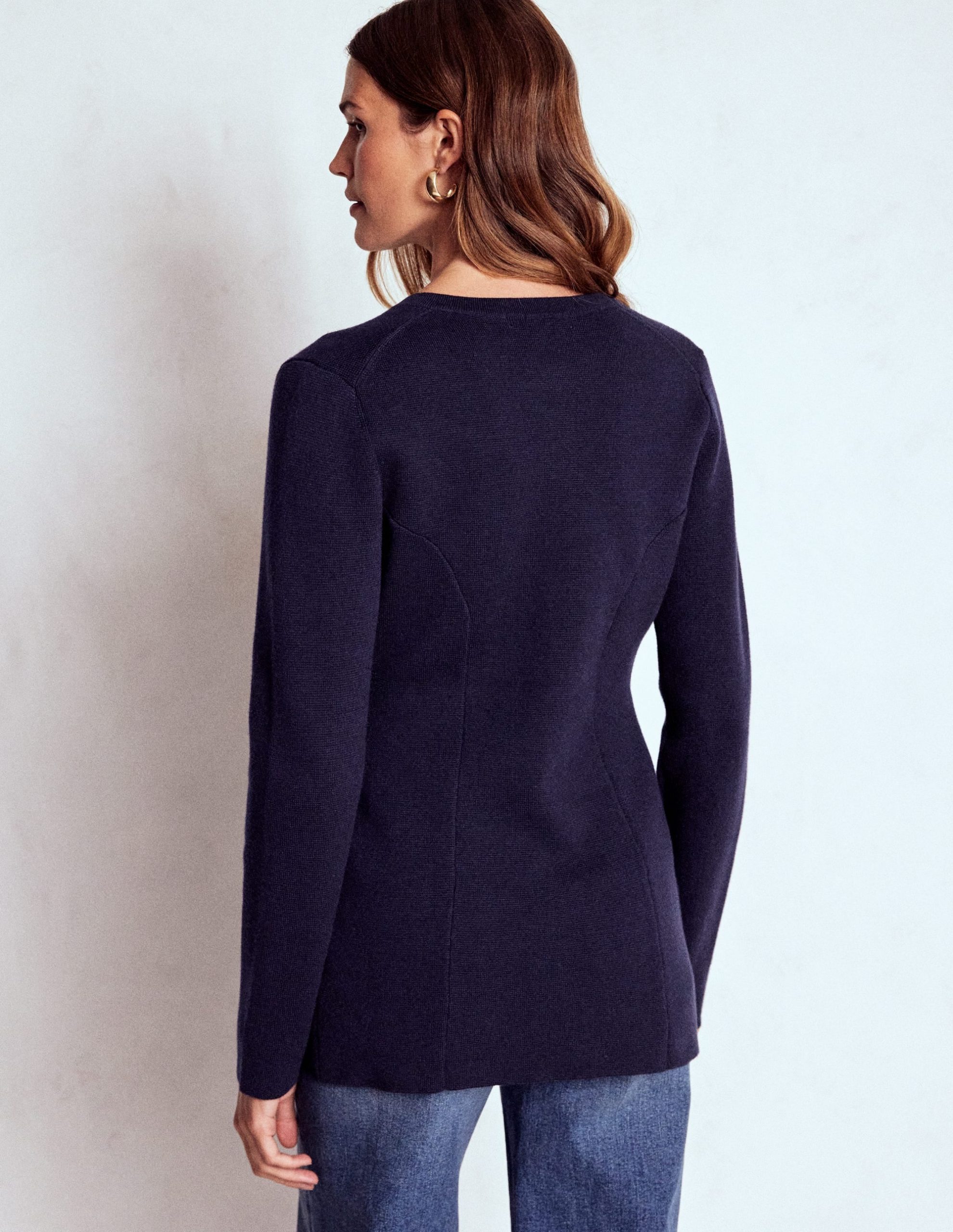 Joanna Fitted Knitted Jacket-Navy - Image 3