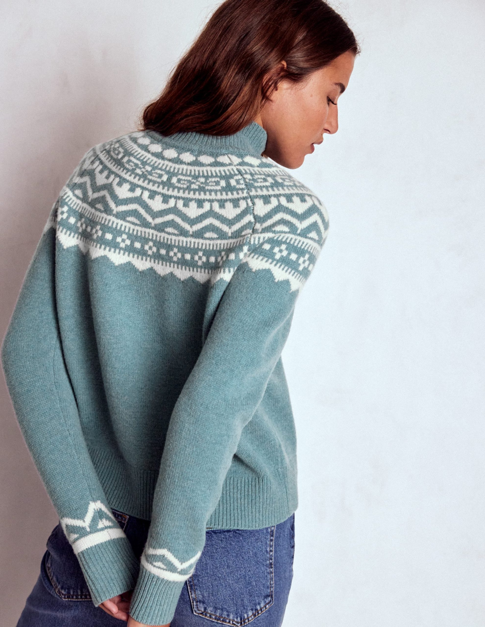 Marion Merino Rib Neck Sweater-Cloud Blue. Fair Isle - Image 3