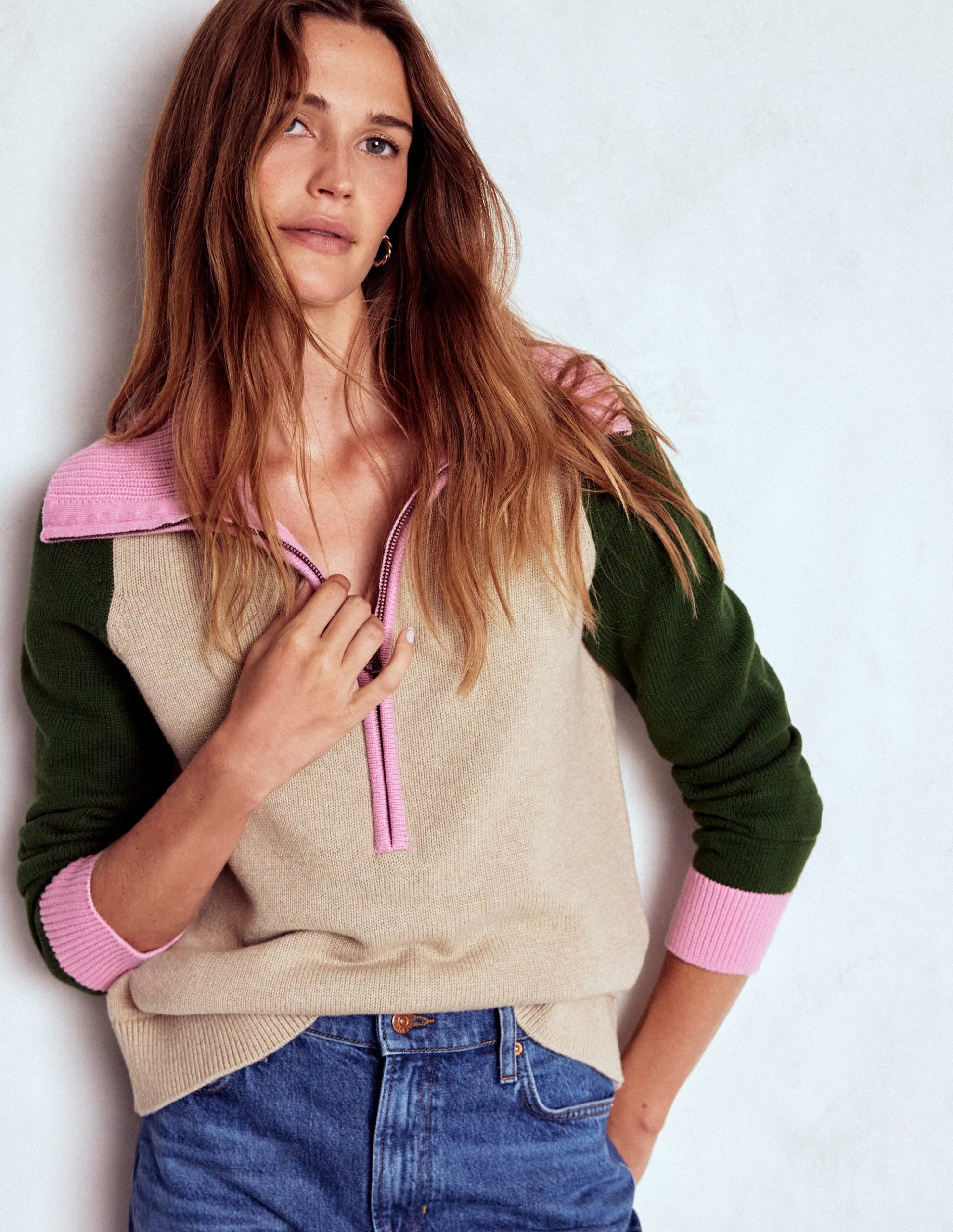 Lucy Half-zip Sweater-Chinchilla Melange. Green Fir - Image 4