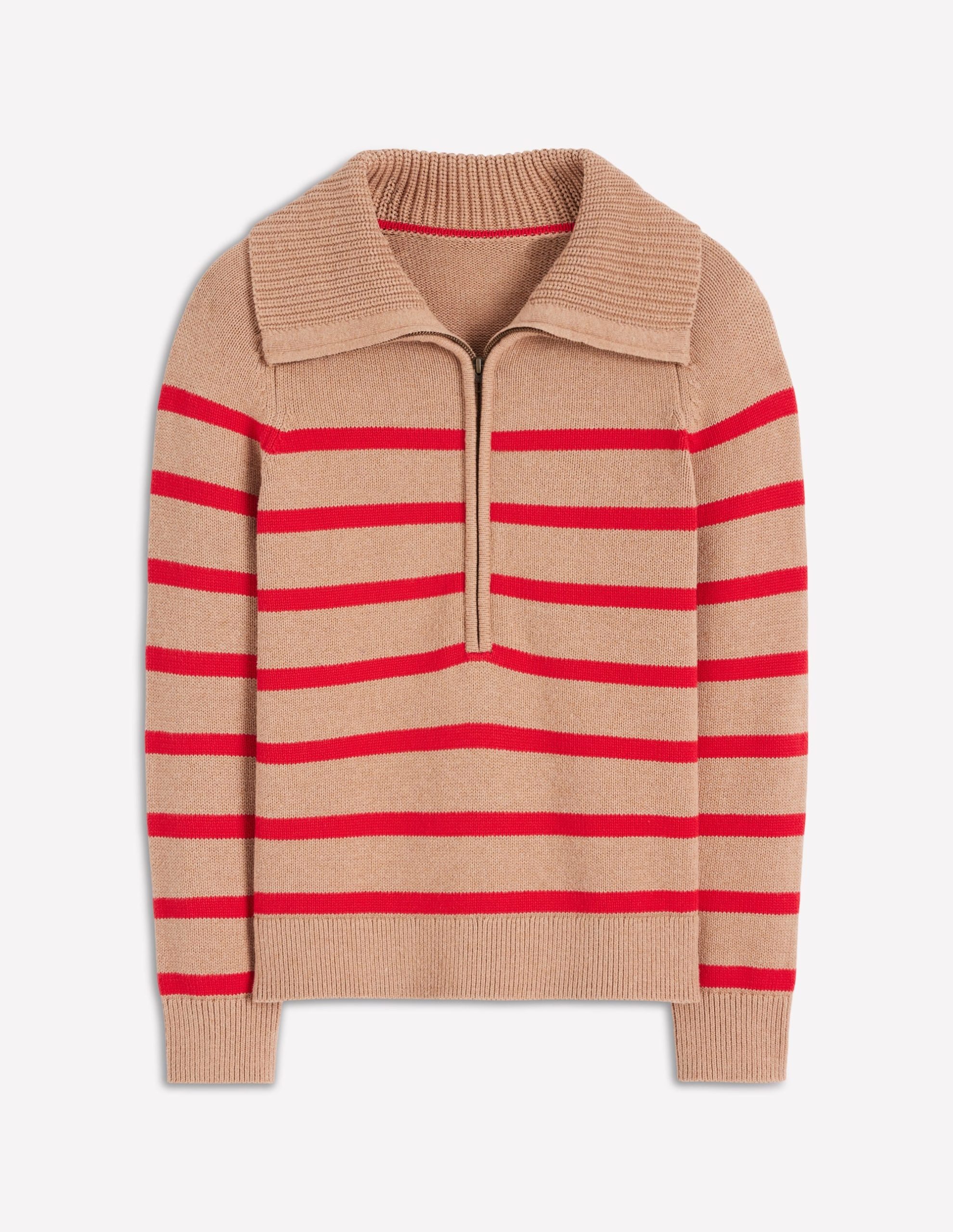 Lucy Half-zip Sweater-Camel Melange. Red Stripe - Image 5