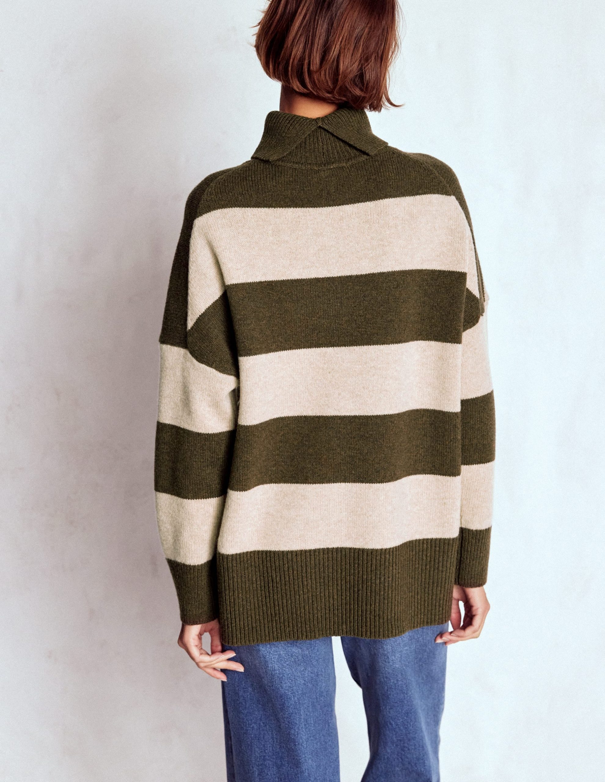 Polly Merino Roll Neck Sweater-Marsh. Linen Stripe - Image 3