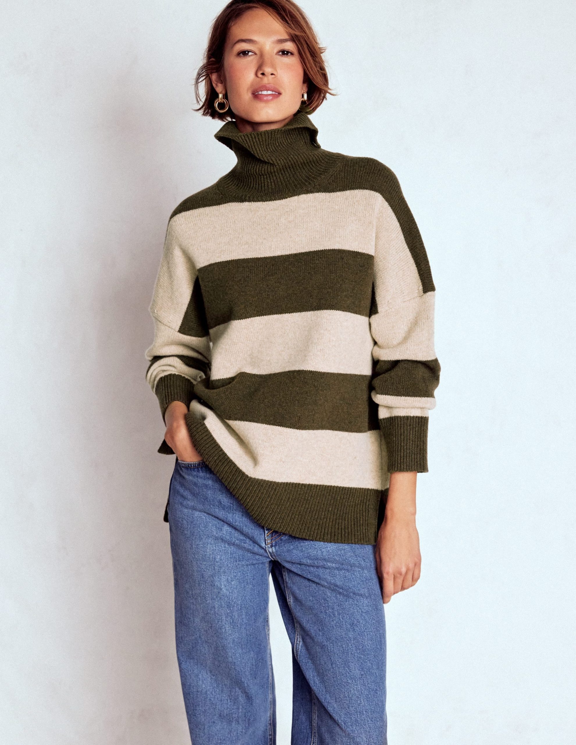 Polly Merino Roll Neck Sweater-Marsh. Linen Stripe - Image 4