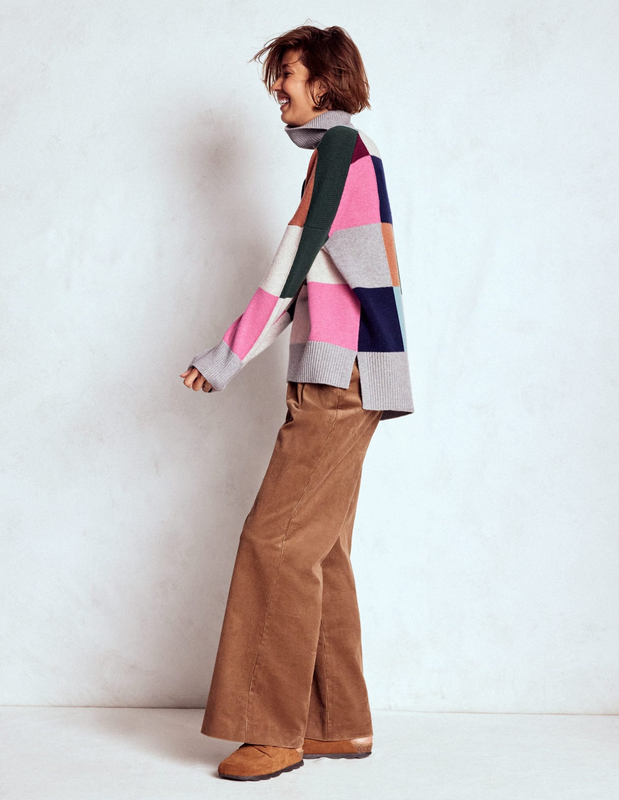 Polly Merino Roll Neck Sweater-Grey Marl Check - Image 6