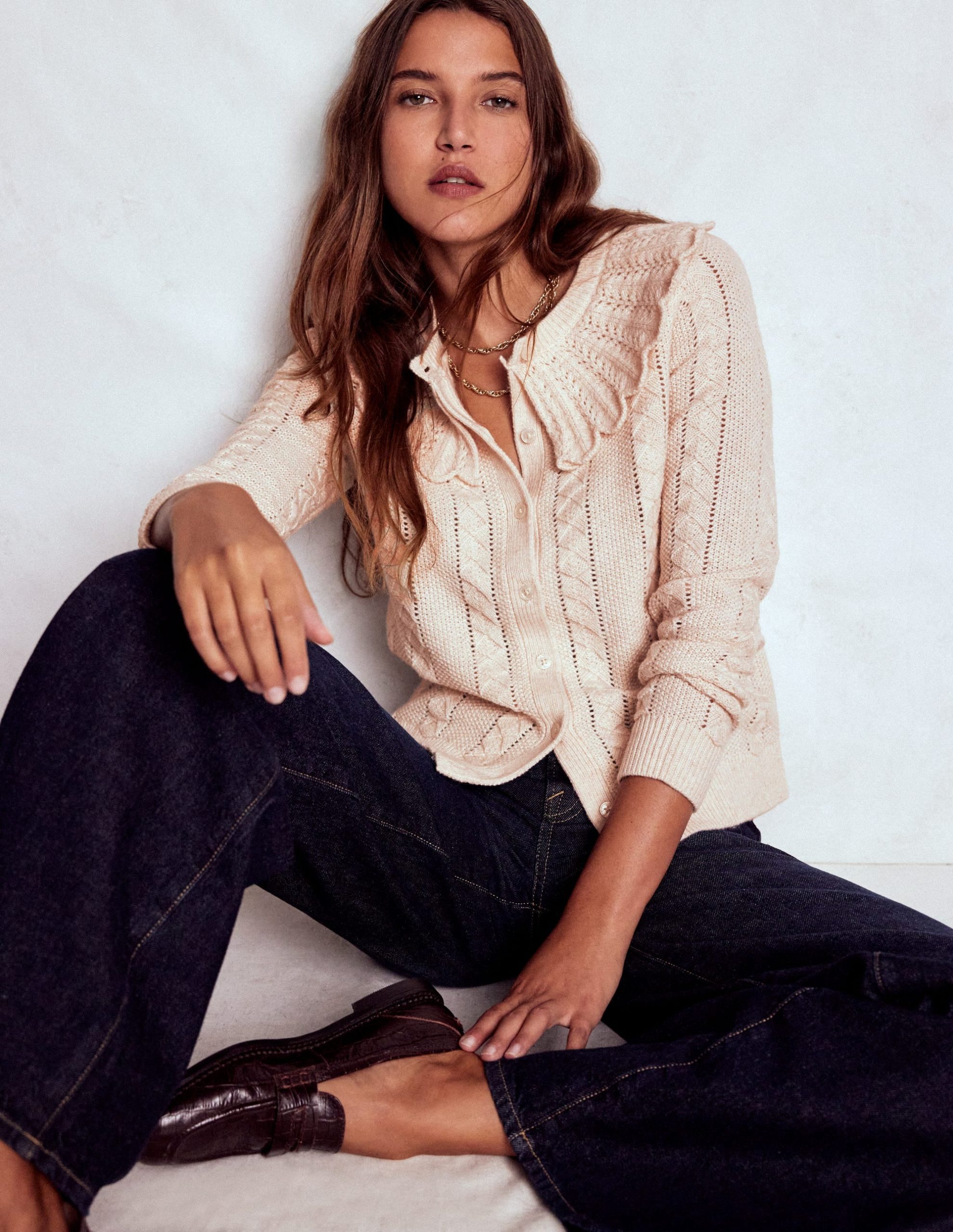 Scallop Collar Cardigan-Warm Ivory Melange - Image 2