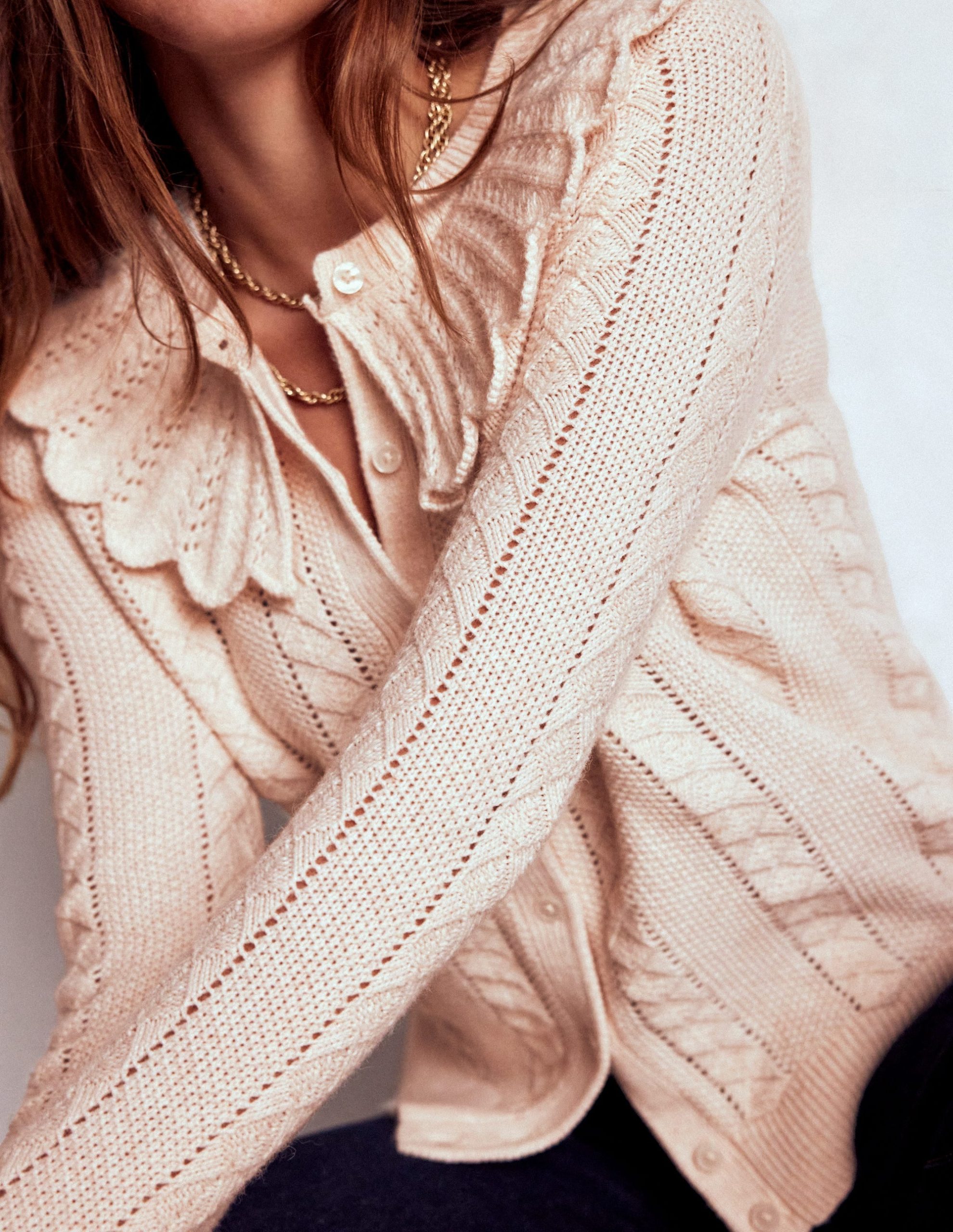 Scallop Collar Cardigan-Warm Ivory Melange - Image 3