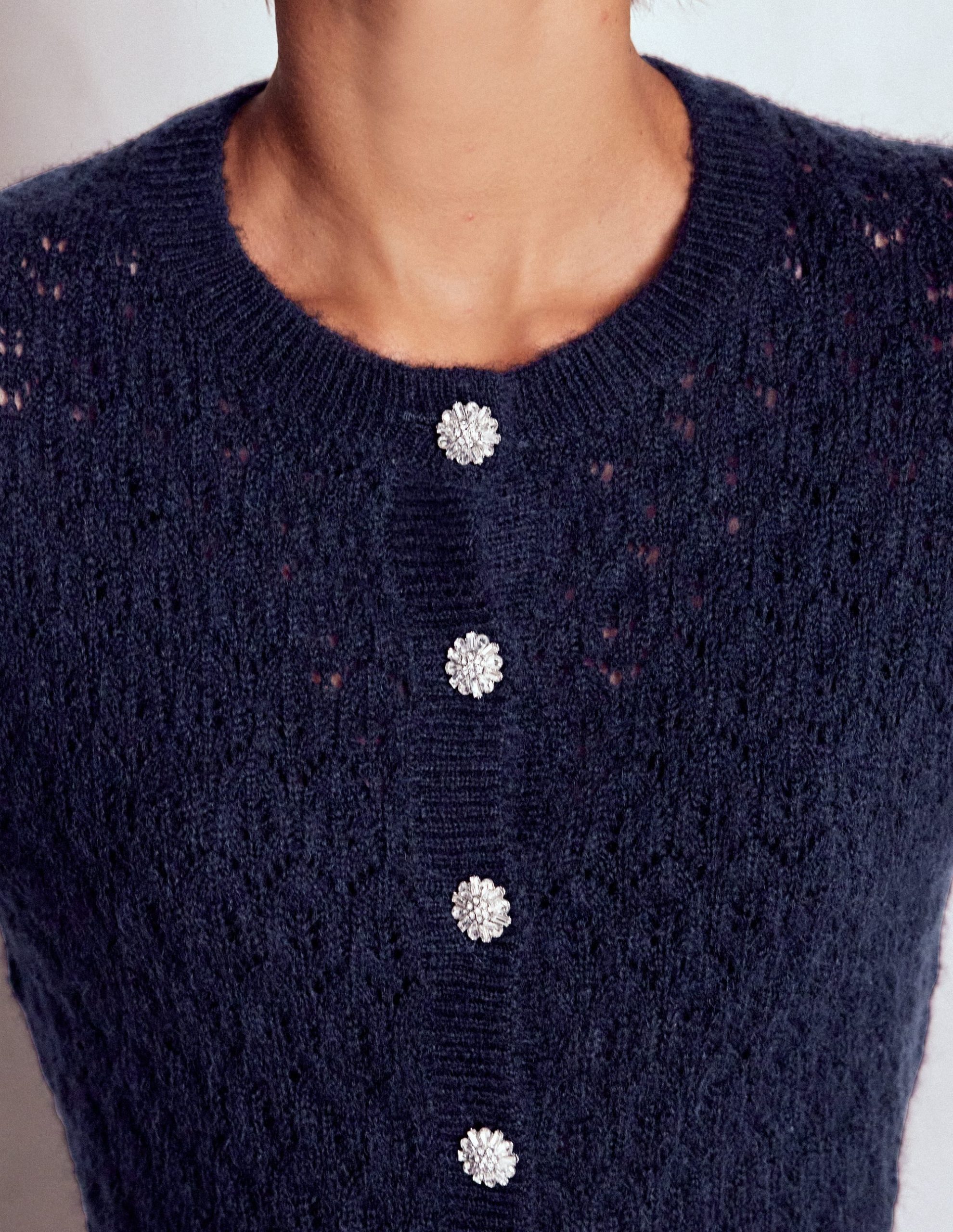 Jewel Button Cardigan-Navy - Image 2