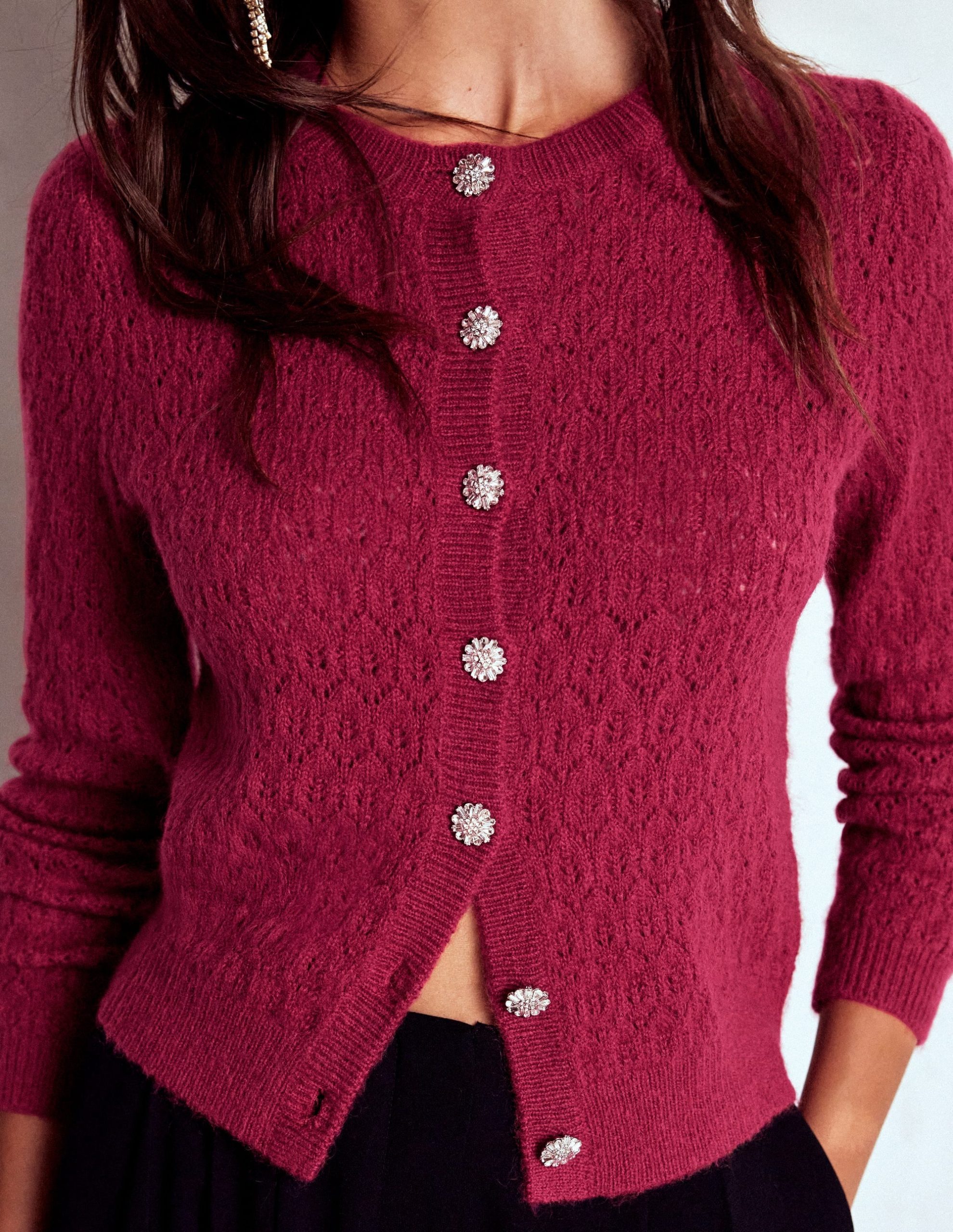 Jewel Button Cardigan-Ruby Red - Image 3